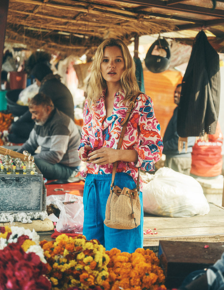 Sienna Linen Shirt-Pink Power, Flourishing Meadow