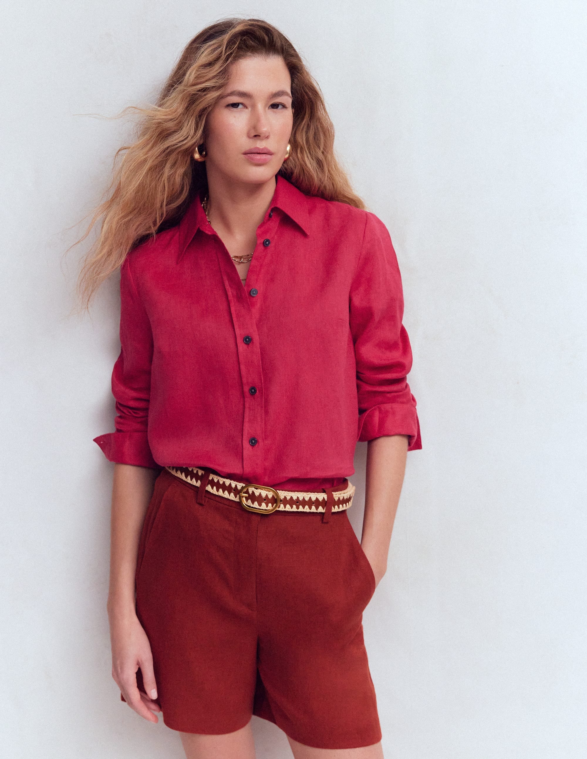 Sienna Linen Shirt-Pomegranate - Image 4