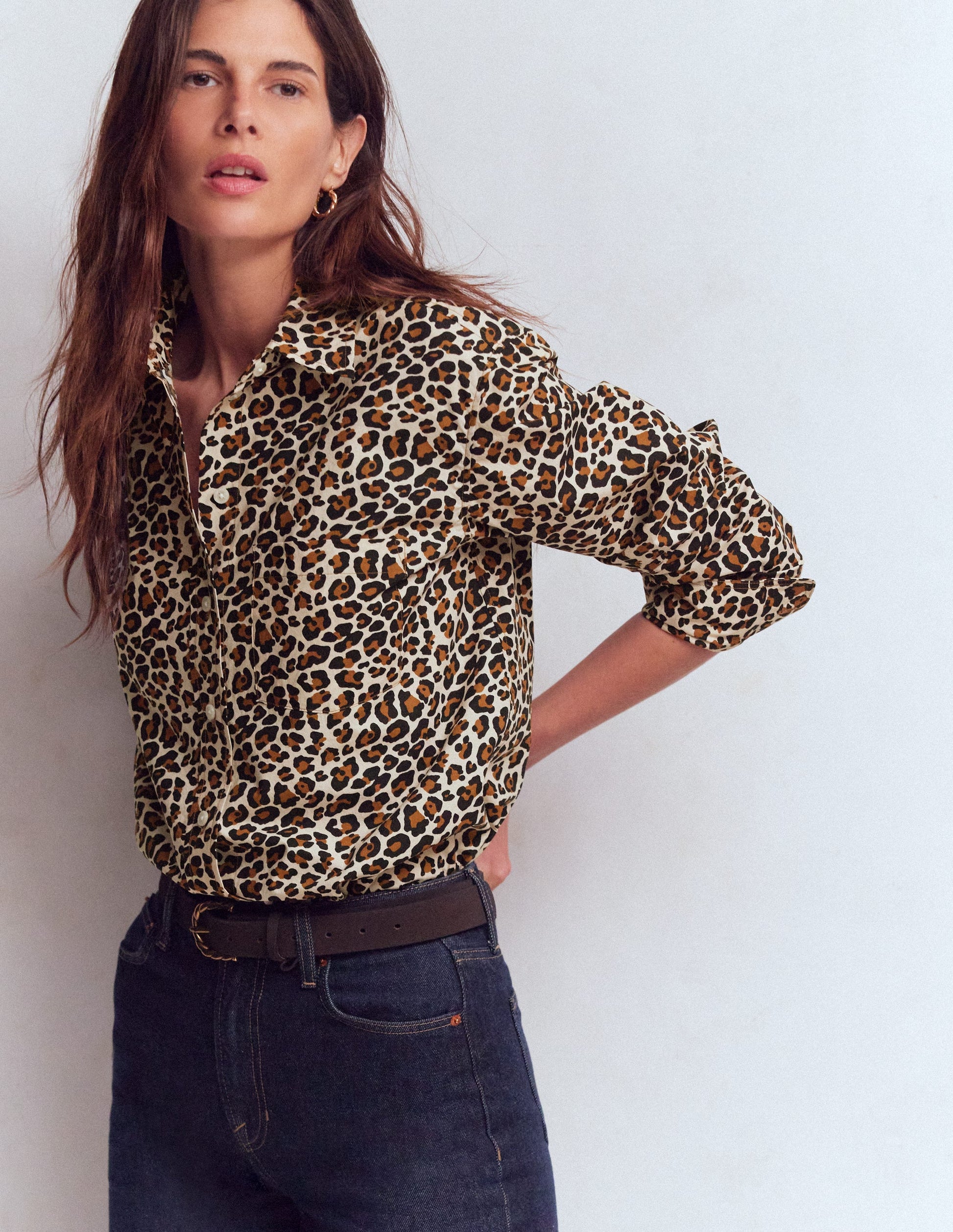 Sadie Relaxed Cotton Shirt-Soft Cream, Leopard Flow-4