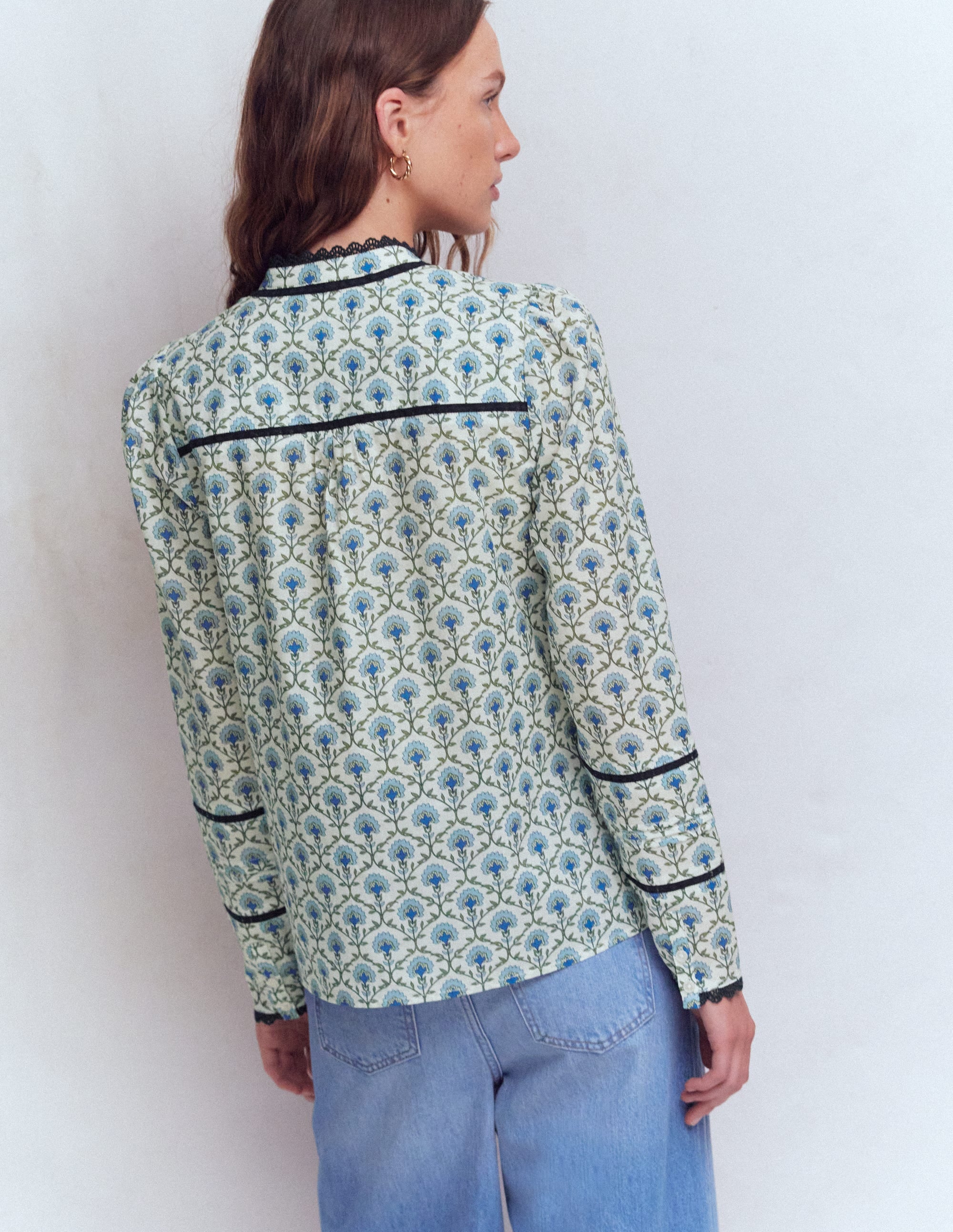 Carmen Lace Trim Cotton Top-Ivory, Flower Lattice - Image 3