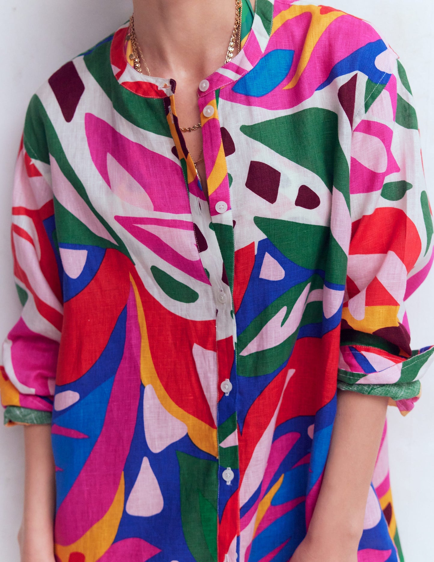 Longline Linen Shirt-Multi, Leafy Cascade