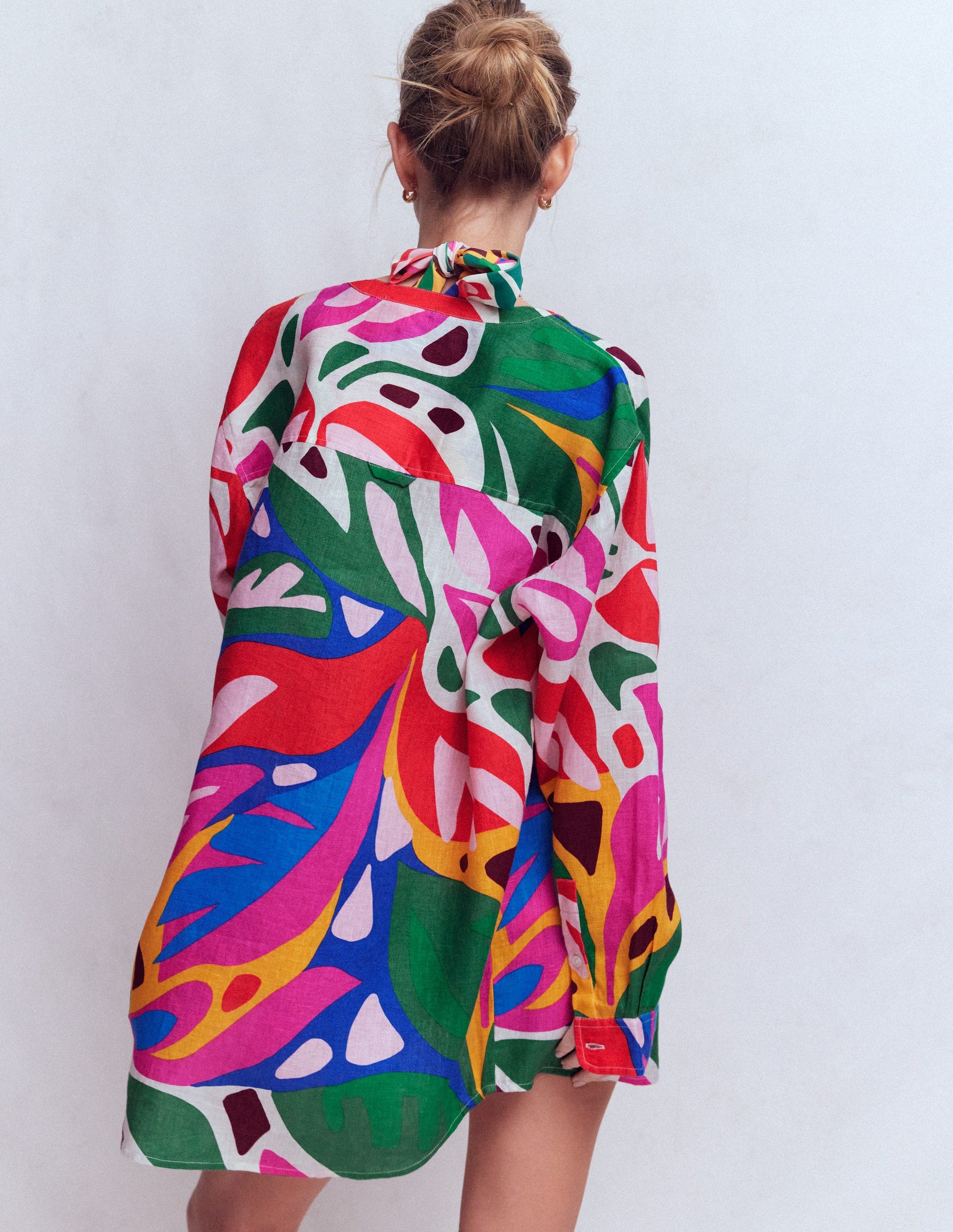 Longline Linen Shirt-Multi, Leafy Cascade-5