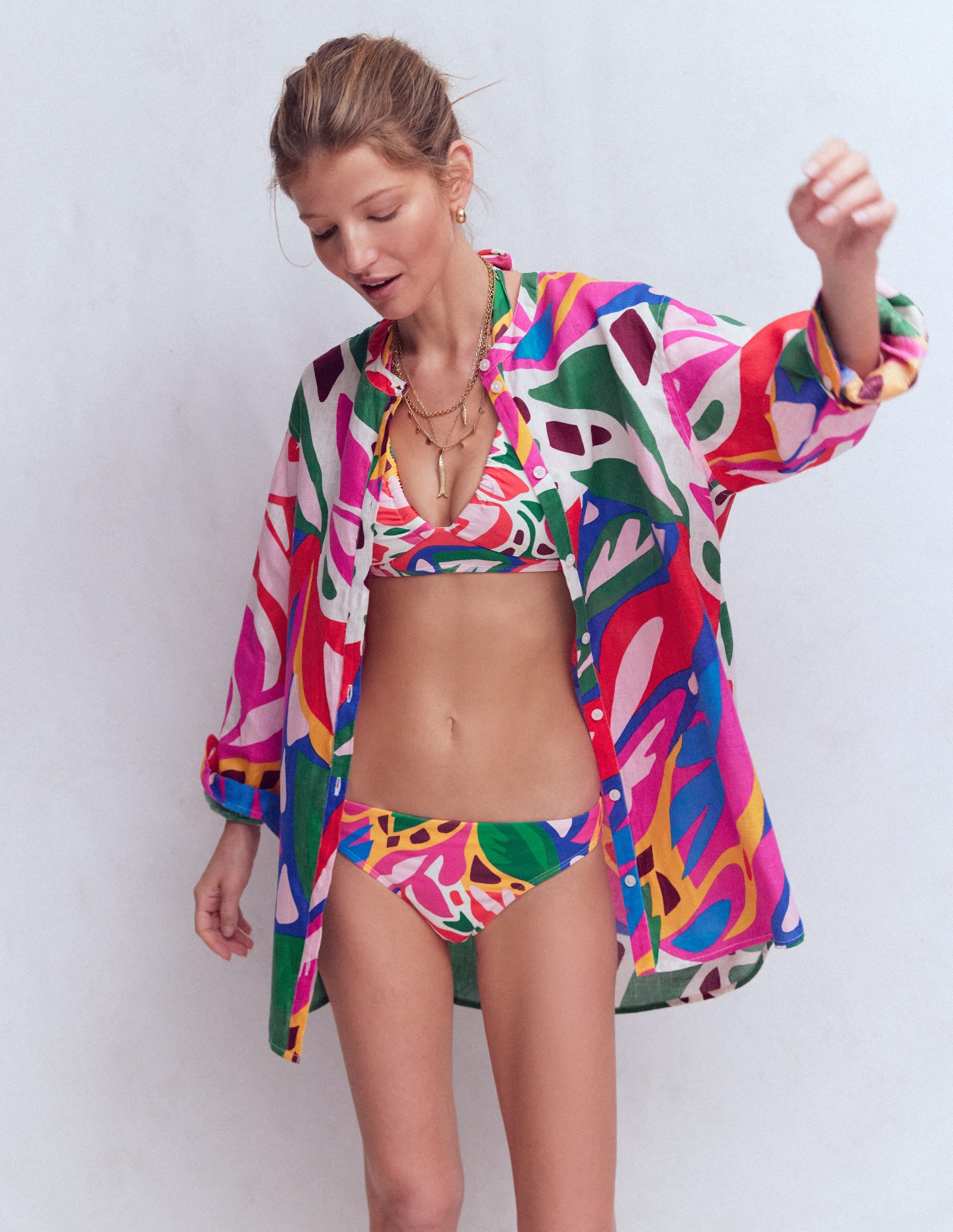 Longline Linen Shirt-Multi, Leafy Cascade - Image 4