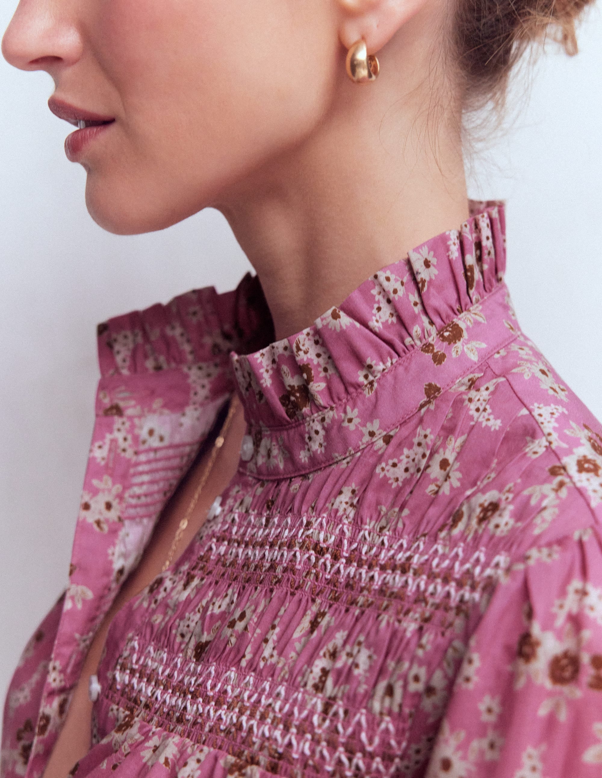 Esme Smocked Detail Frill Top-Orchid Purple, Dainty Blooms - Image 2