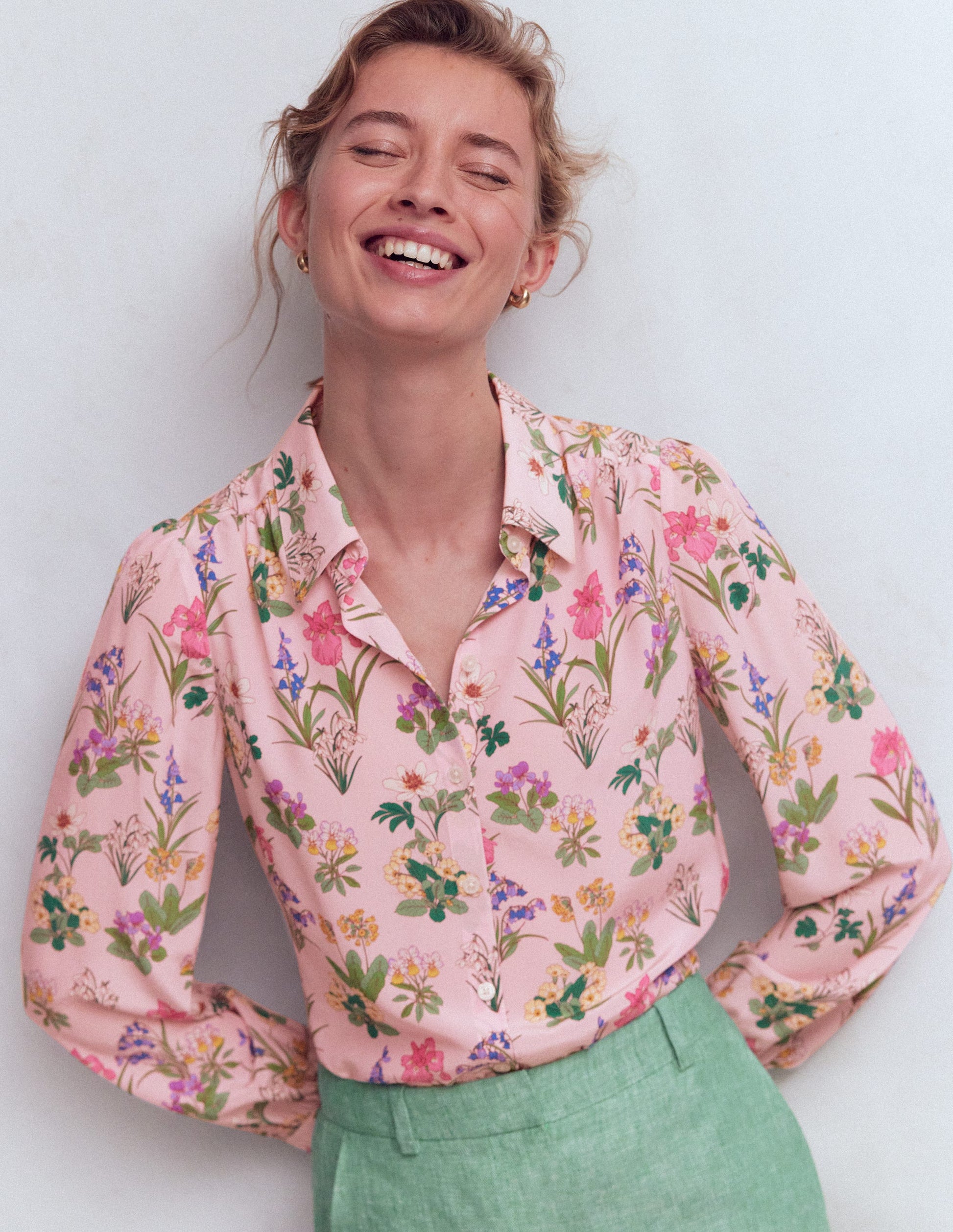 Sara Silk Shirt-French Pink, Delicate Blossom-4