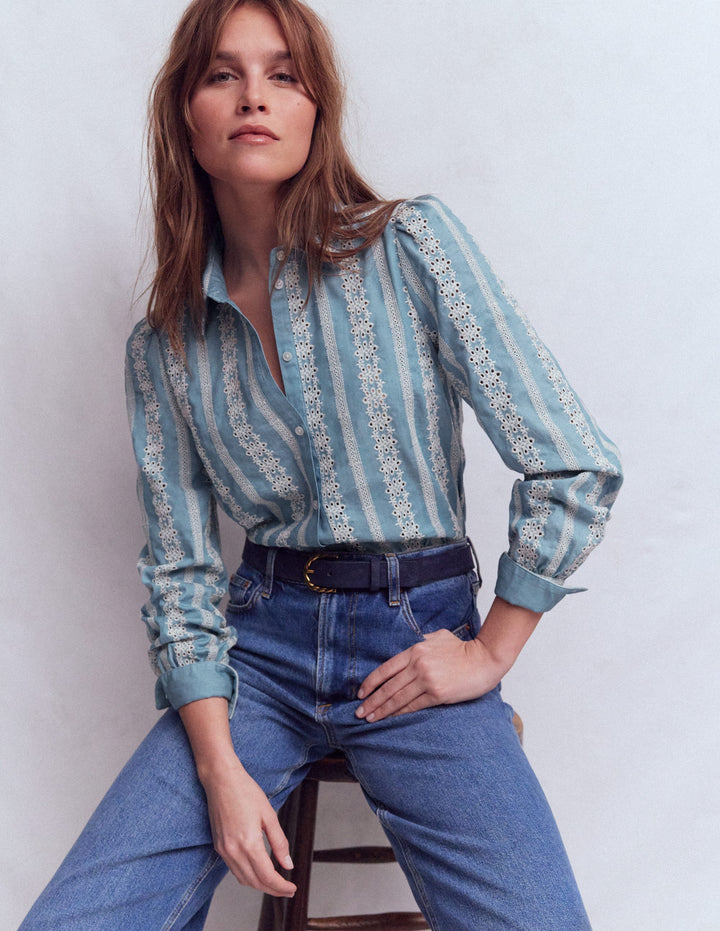 Cara Denim Shirt-Blue Broderie