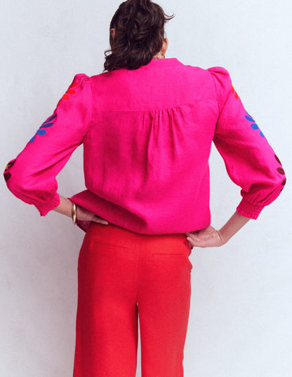 Alicia Linen Top-Pink Peony, Flower Embroidery-4