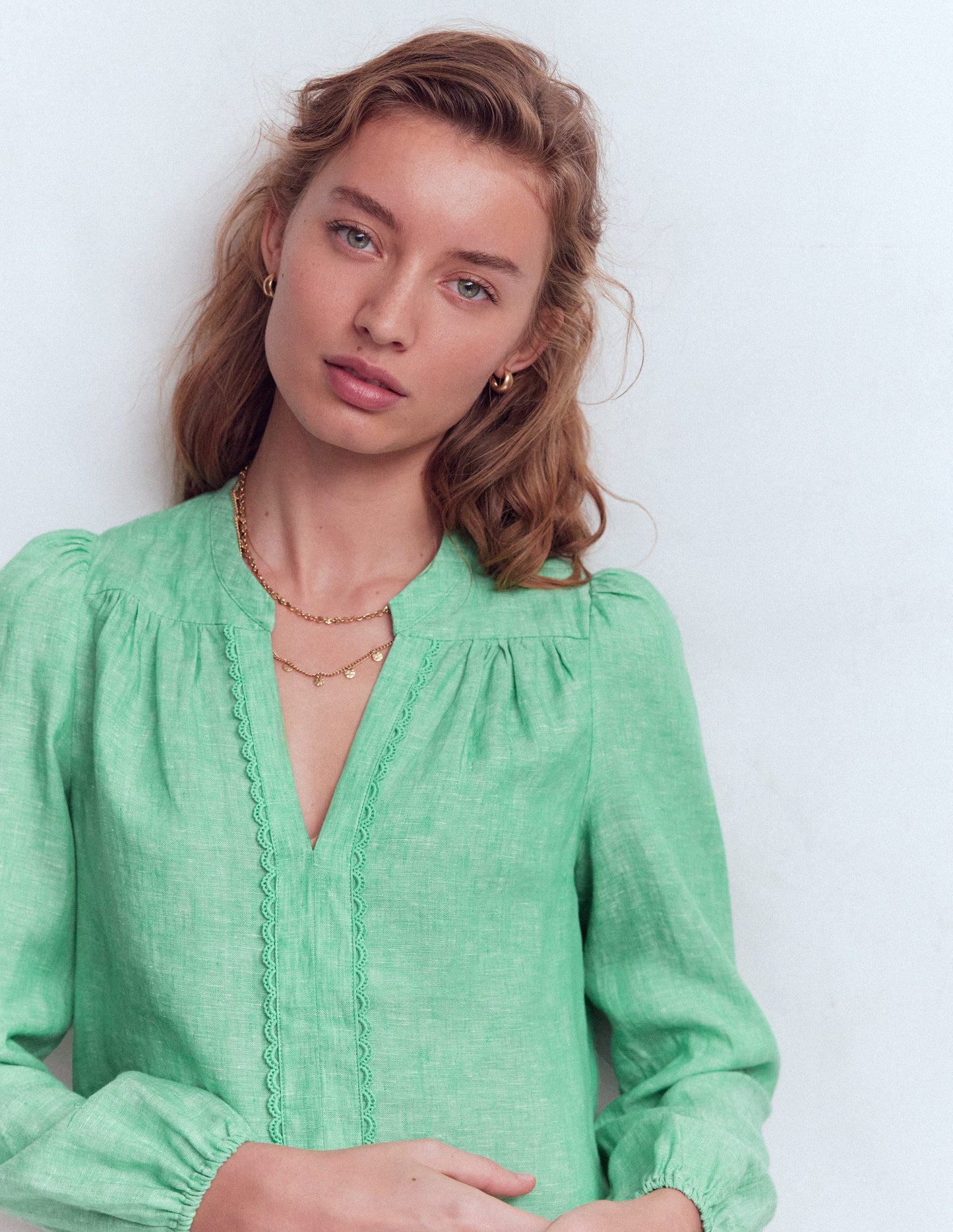 Linen Trim Insert Top-Aloe Green Chambray
