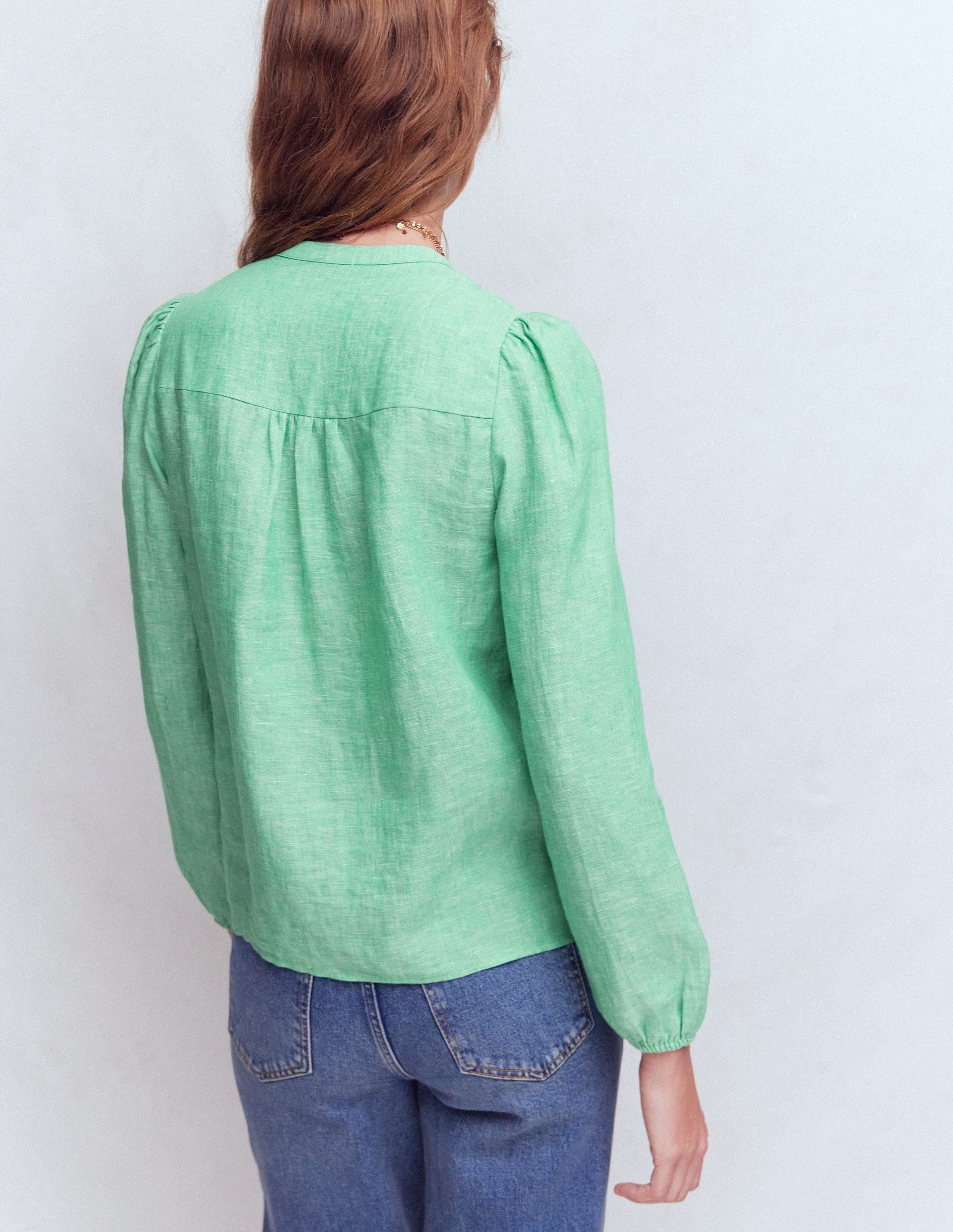 Linen Trim Insert Top-Aloe Green Chambray - Image 3