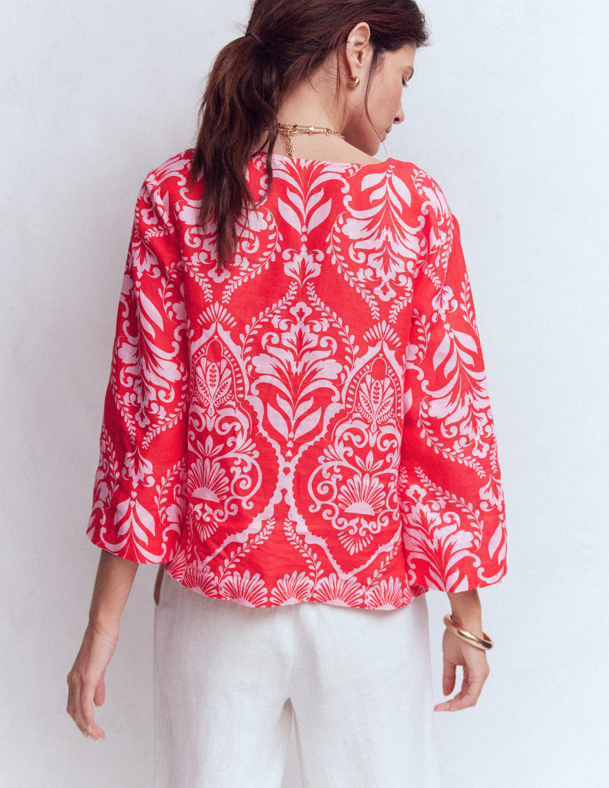 Cleo Linen Top-Red, Ornamental Garden Mono - Image 3