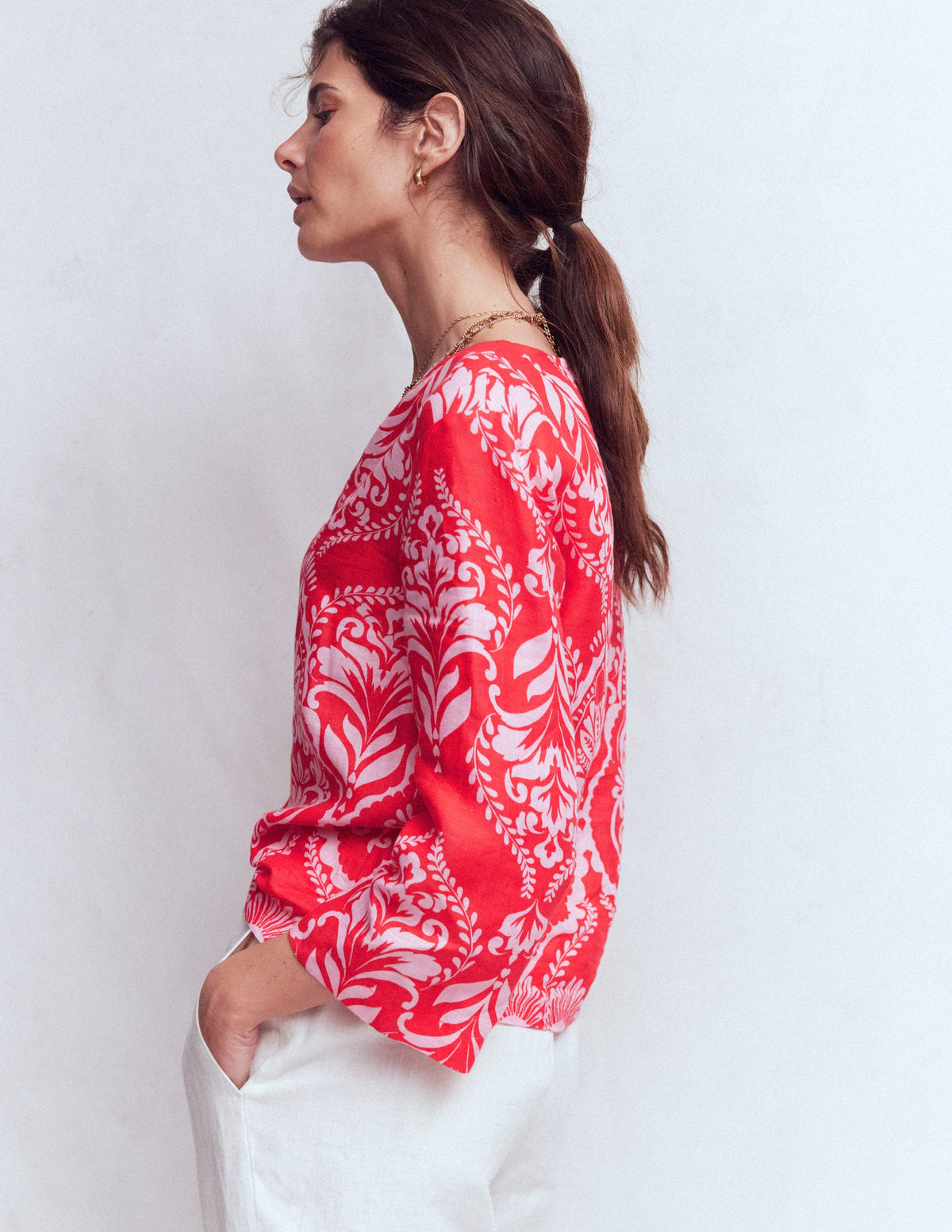 Cleo Linen Top-Red, Ornamental Garden Mono - Image 4