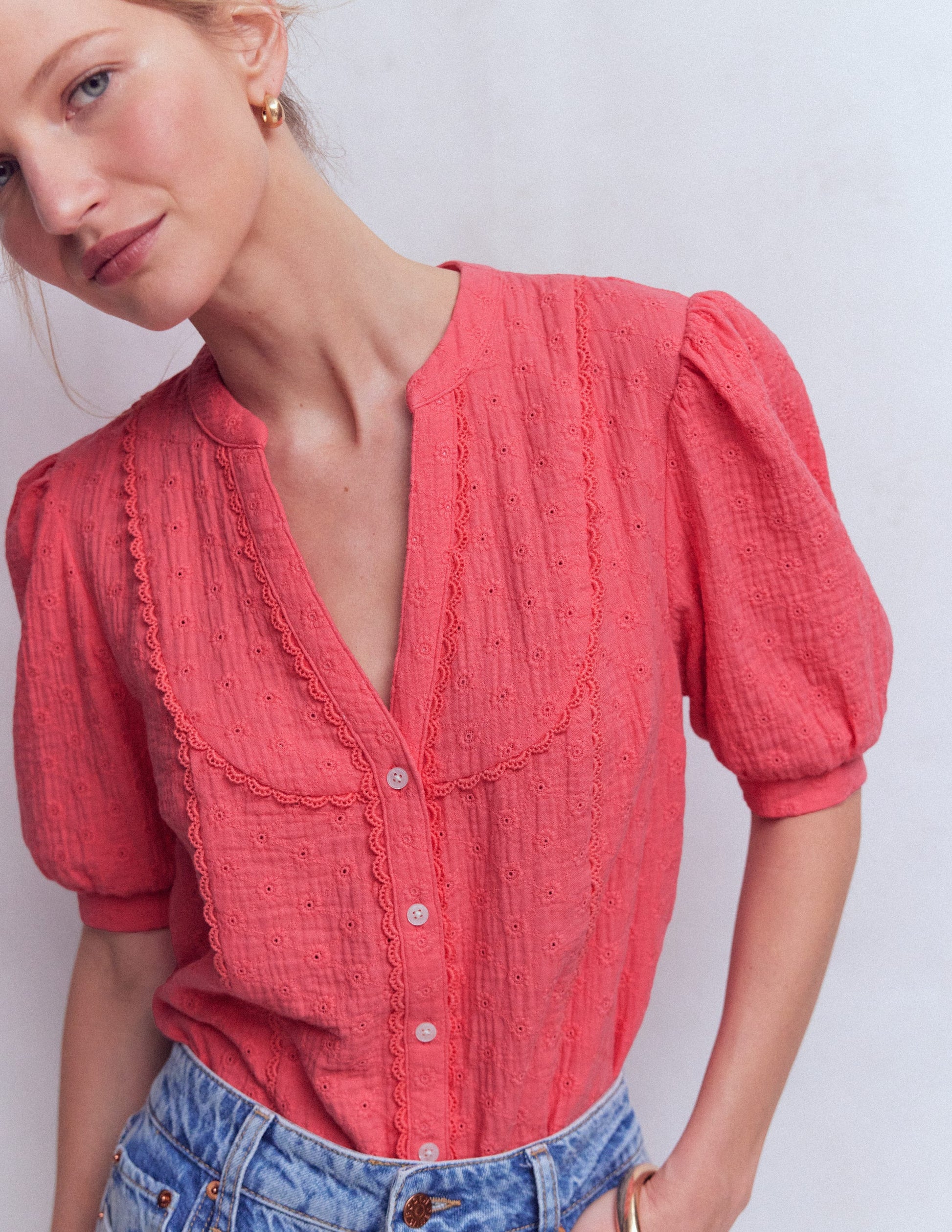 Trim Insert Double Cloth Top-Rosebud-3