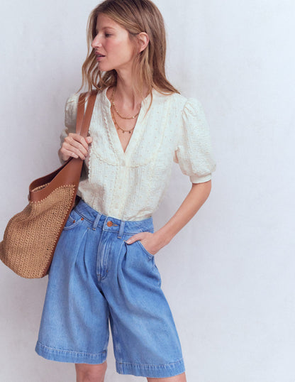 Trim Insert Double Cloth Top-Ivory Broderie-3