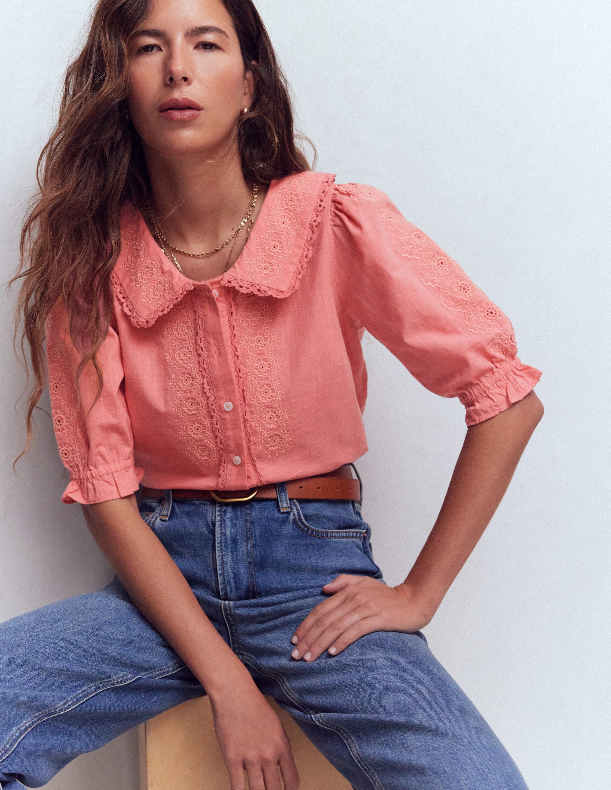 Short Sleeve Pretty Collar Top-Vintage Rose - Image 1