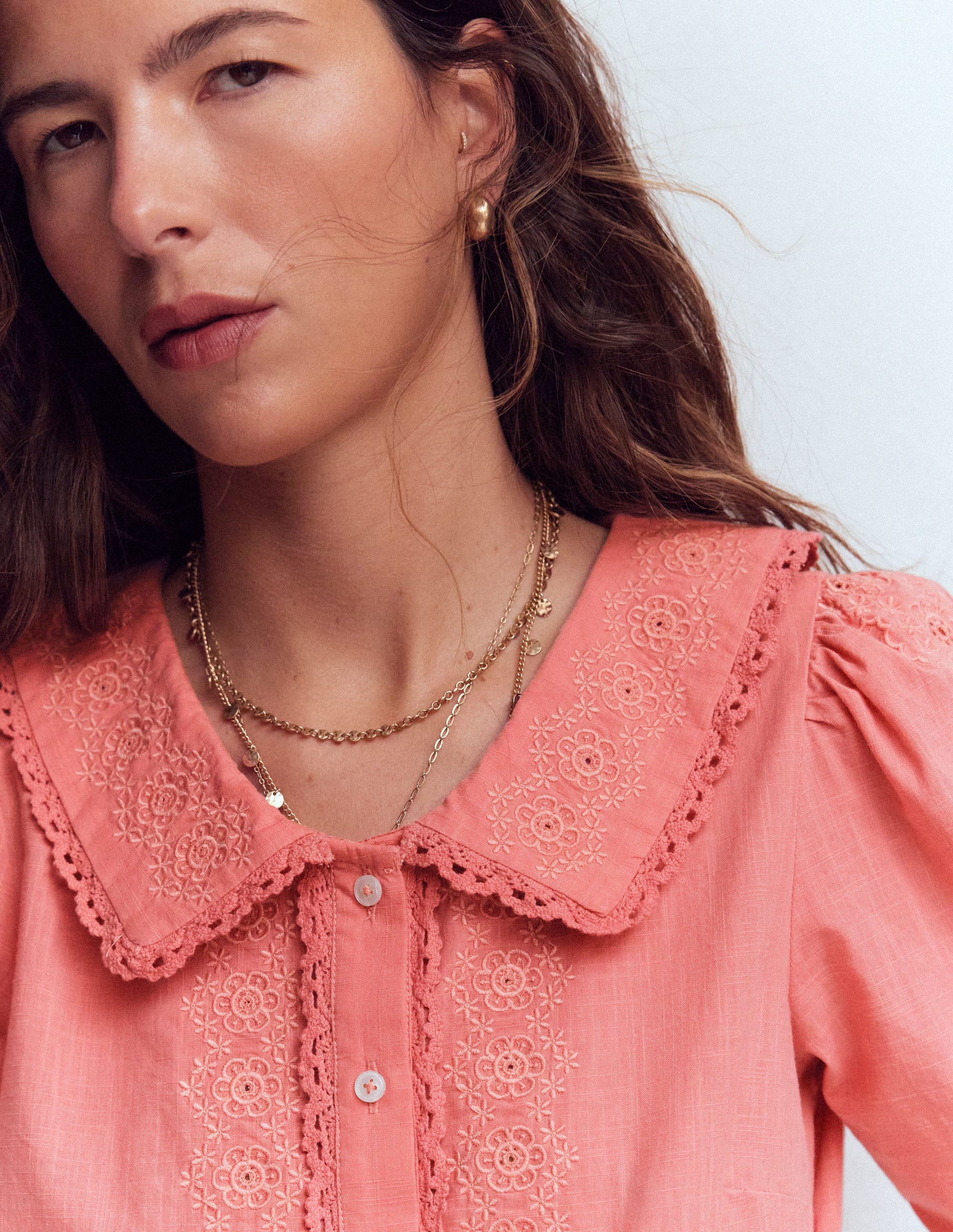 Short Sleeve Pretty Collar Top-Vintage Rose - Image 2