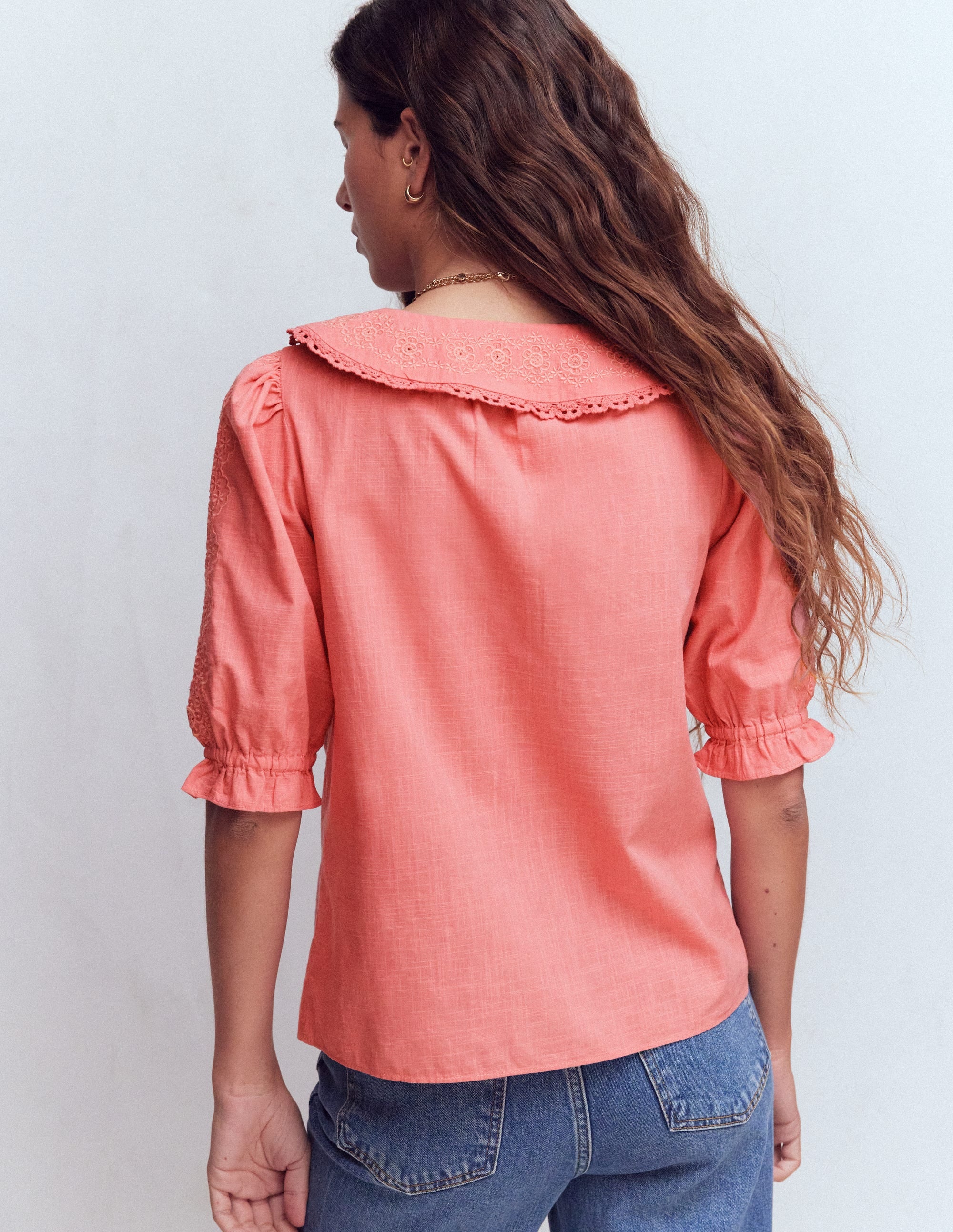 Short Sleeve Pretty Collar Top-Vintage Rose - Image 3
