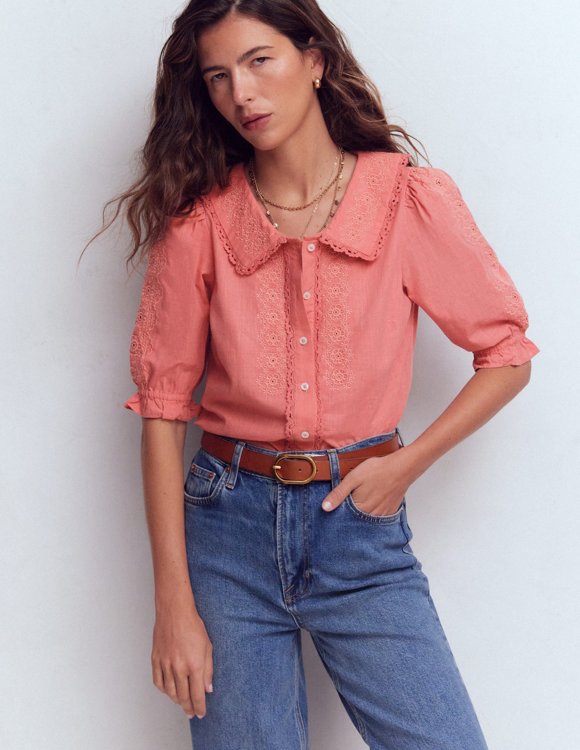 Short Sleeve Pretty Collar Top-Vintage Rose - Image 4