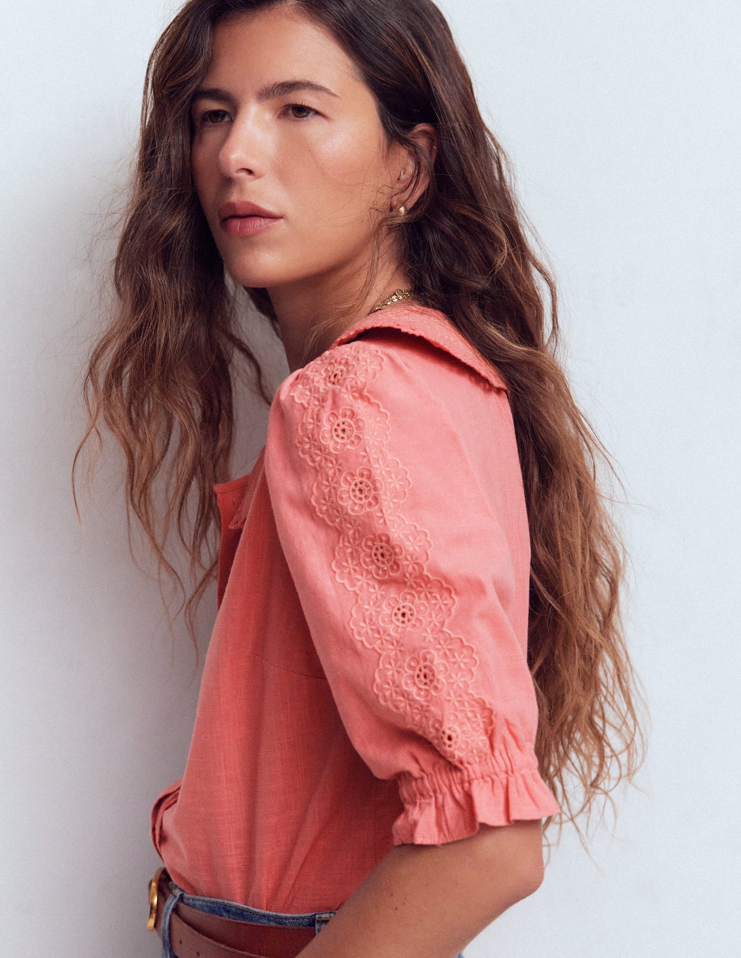 Short Sleeve Pretty Collar Top-Vintage Rose