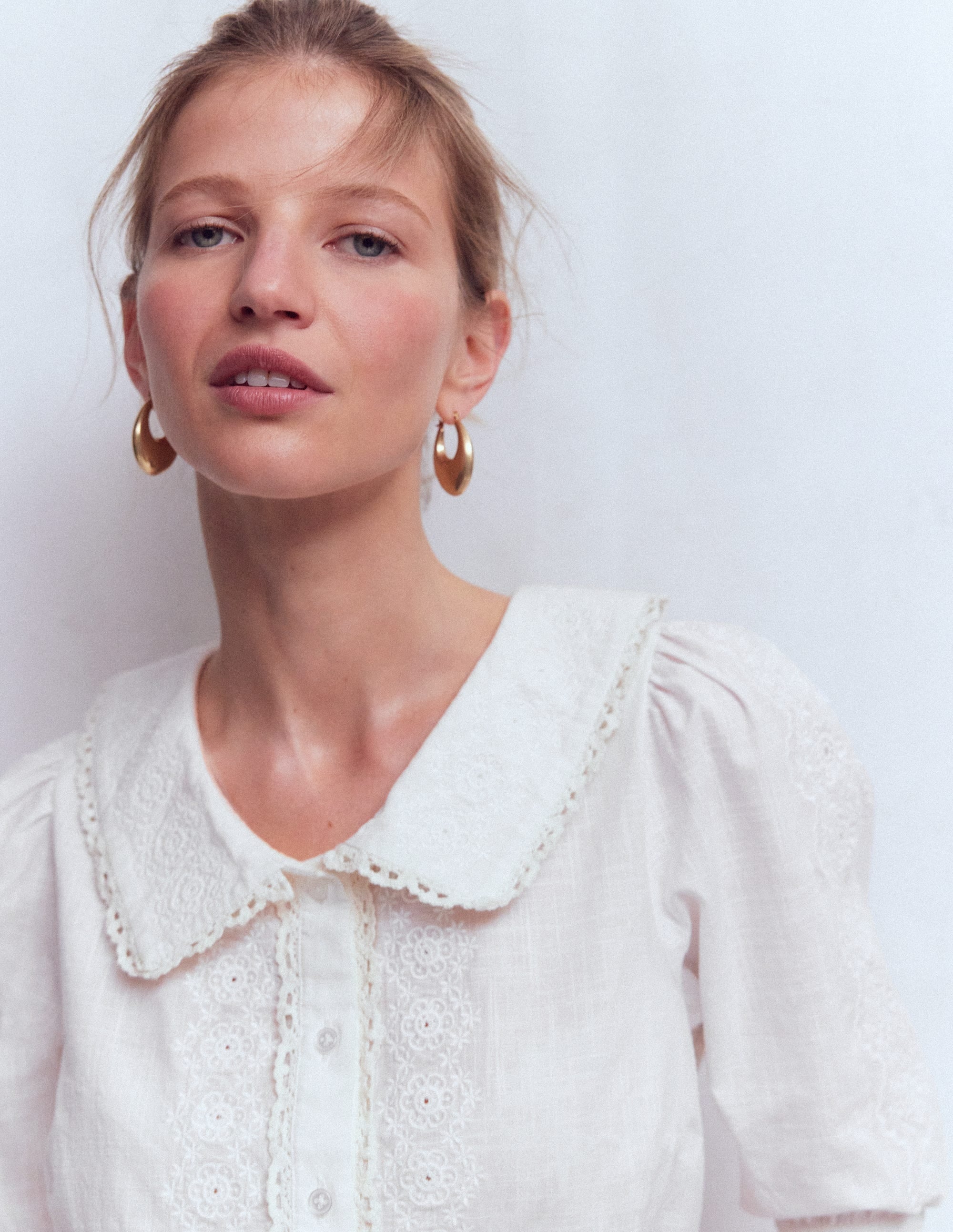 Short Sleeve Pretty Collar Top-White - Image 2