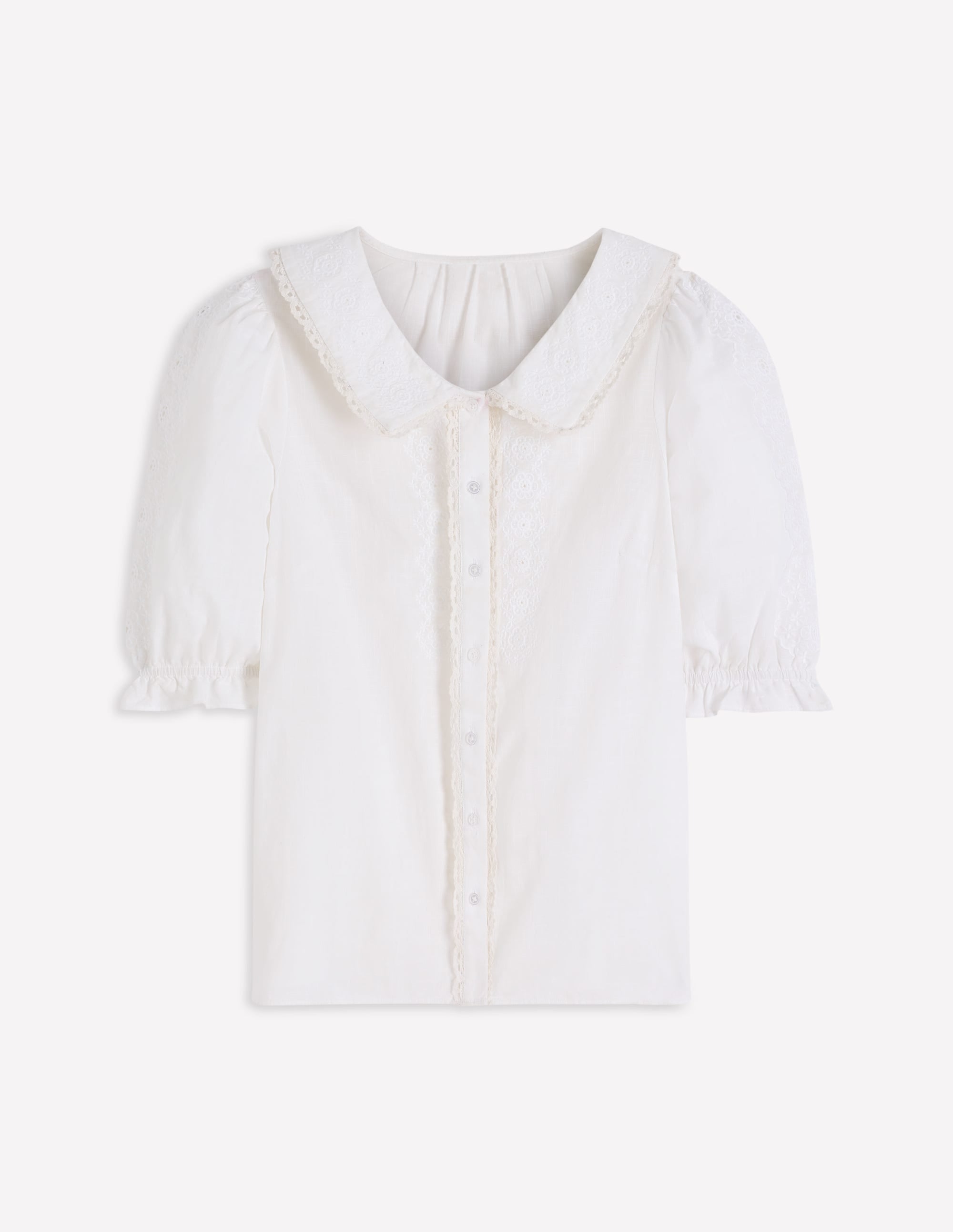 Short Sleeve Pretty Collar Top-White - Image 7