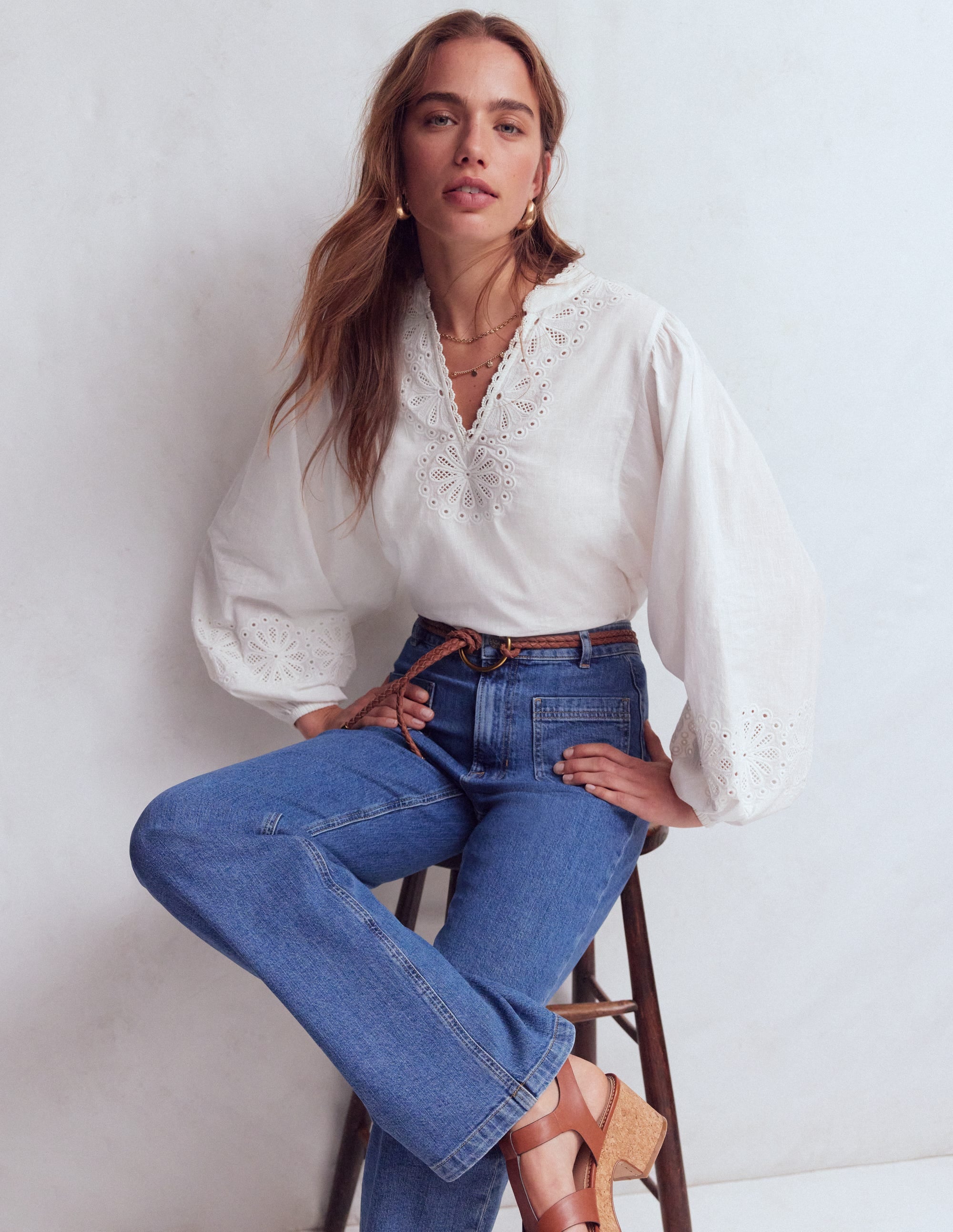 Embroidered Notch Neck Top - White | Boden Global