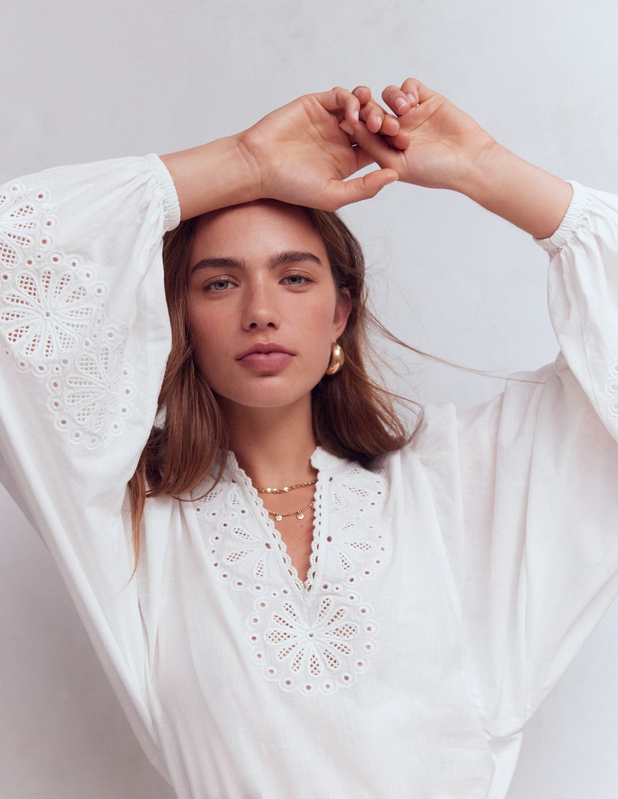 トップス Organdy Embroider Tops Embroidered Notch Neck Top - White | Boden Global