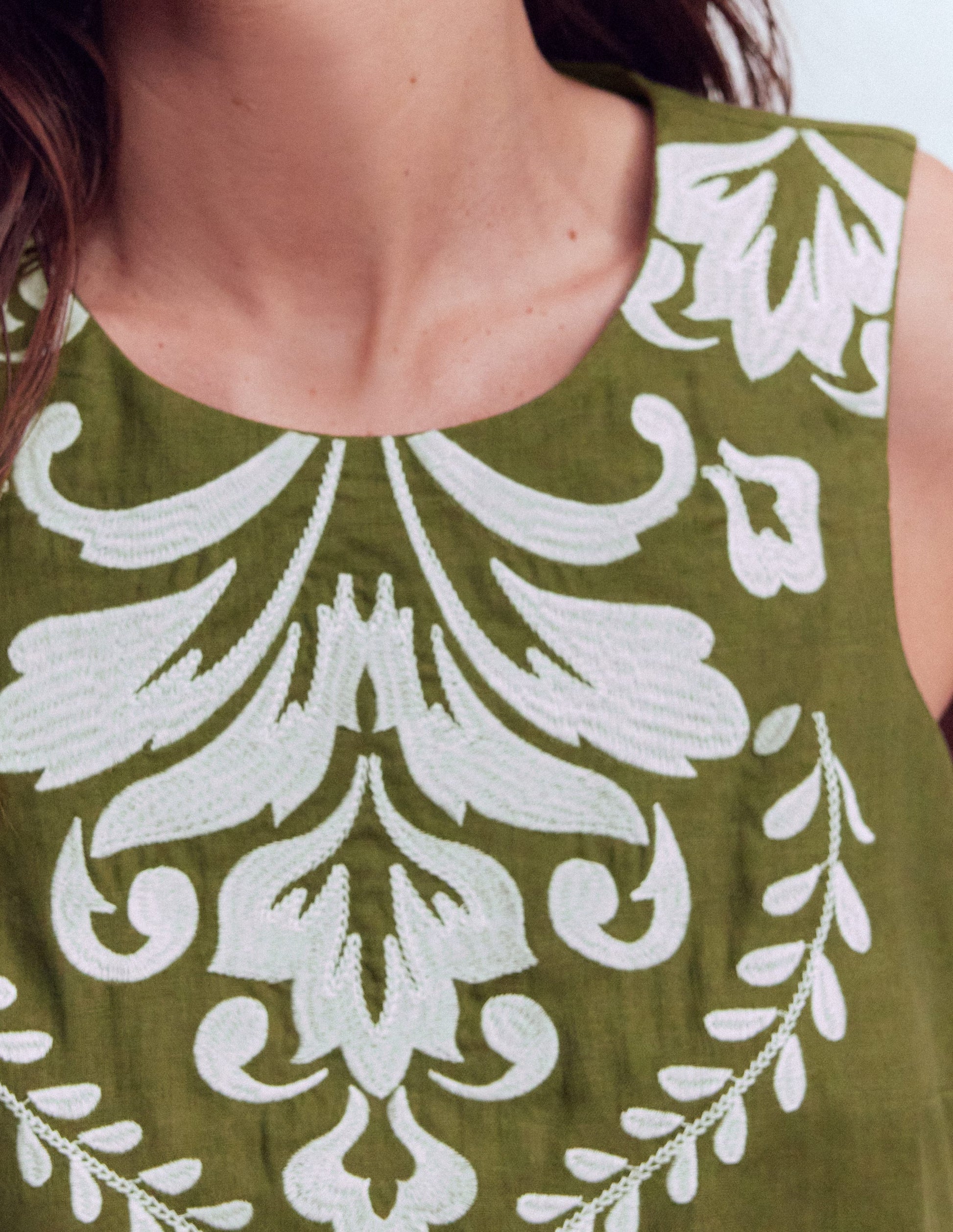 Sofia Embroidered Linen Top-Woodland Green-2