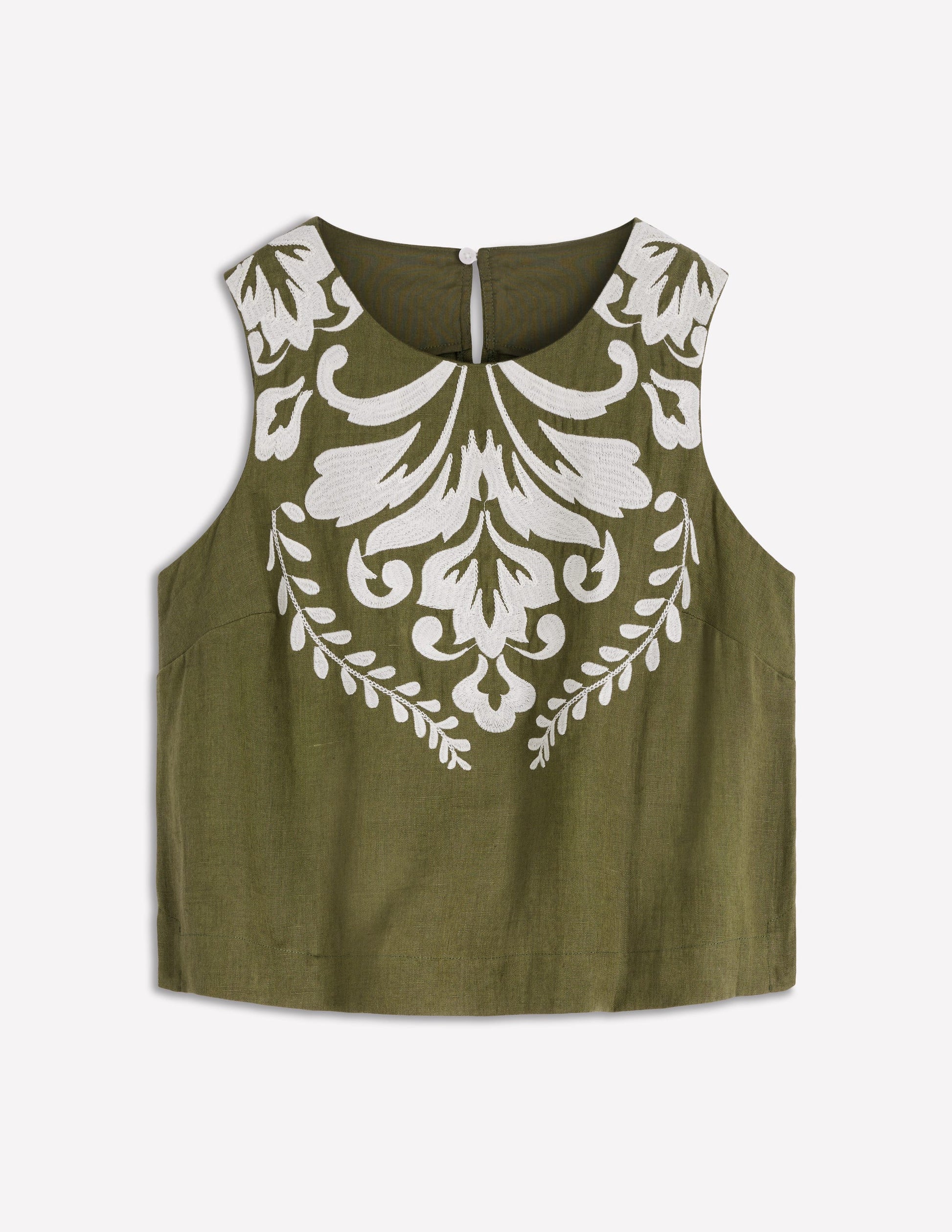 Sofia Embroidered Linen Top-Woodland Green-8