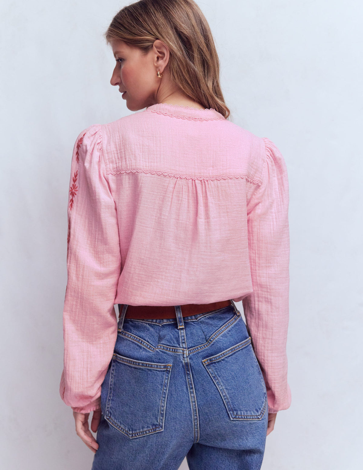 Rhea Trim Doublecloth Top-Formica Pink Embroidery - Image 3