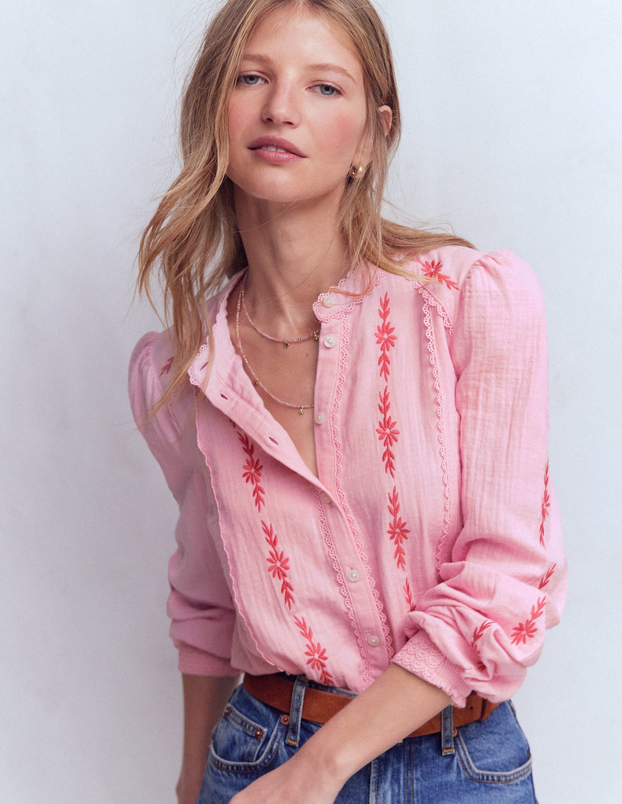 Rhea Trim Doublecloth Top-Formica Pink Embroidery - Image 5