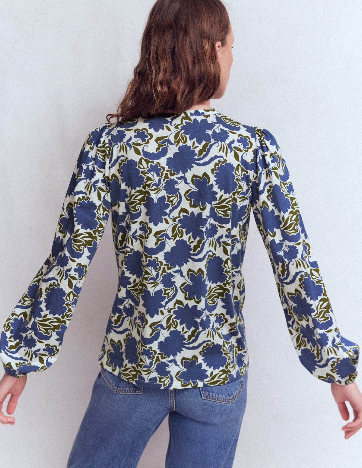 Mya Smocked Jersey Shirt-True Navy, Shadow Blossom - Image 3