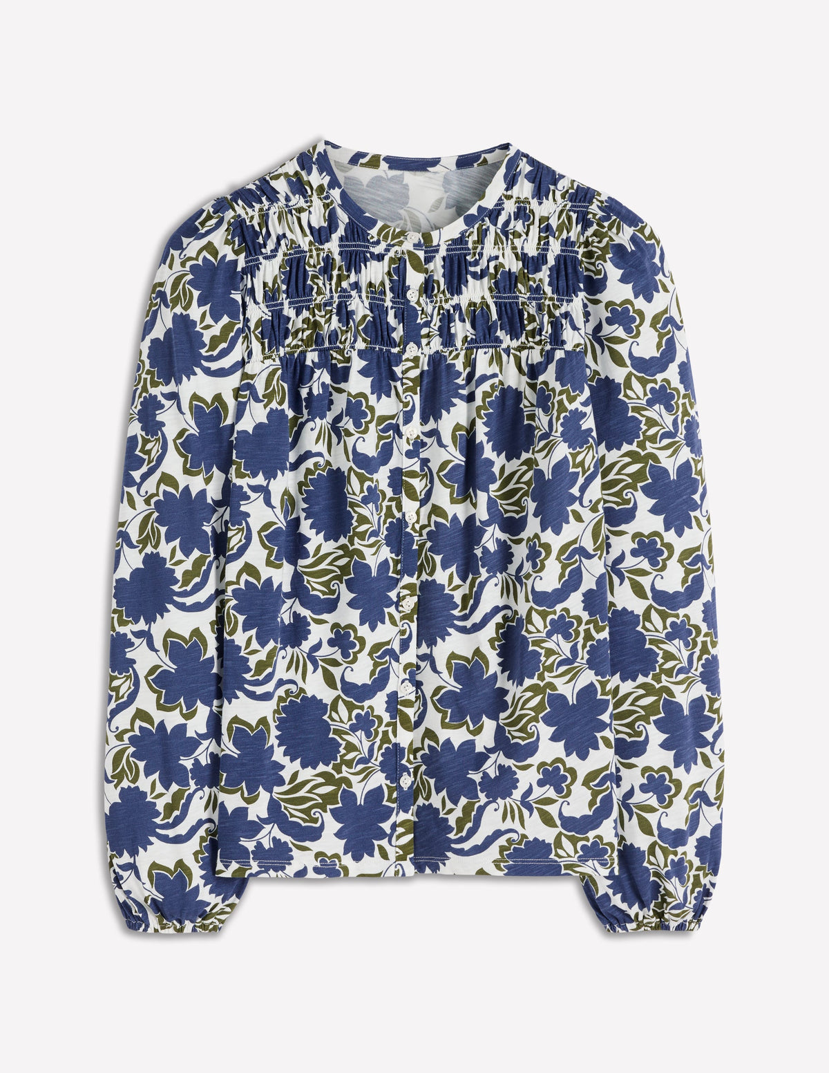 Mya Smocked Jersey Shirt-True Navy, Shadow Blossom - Image 5