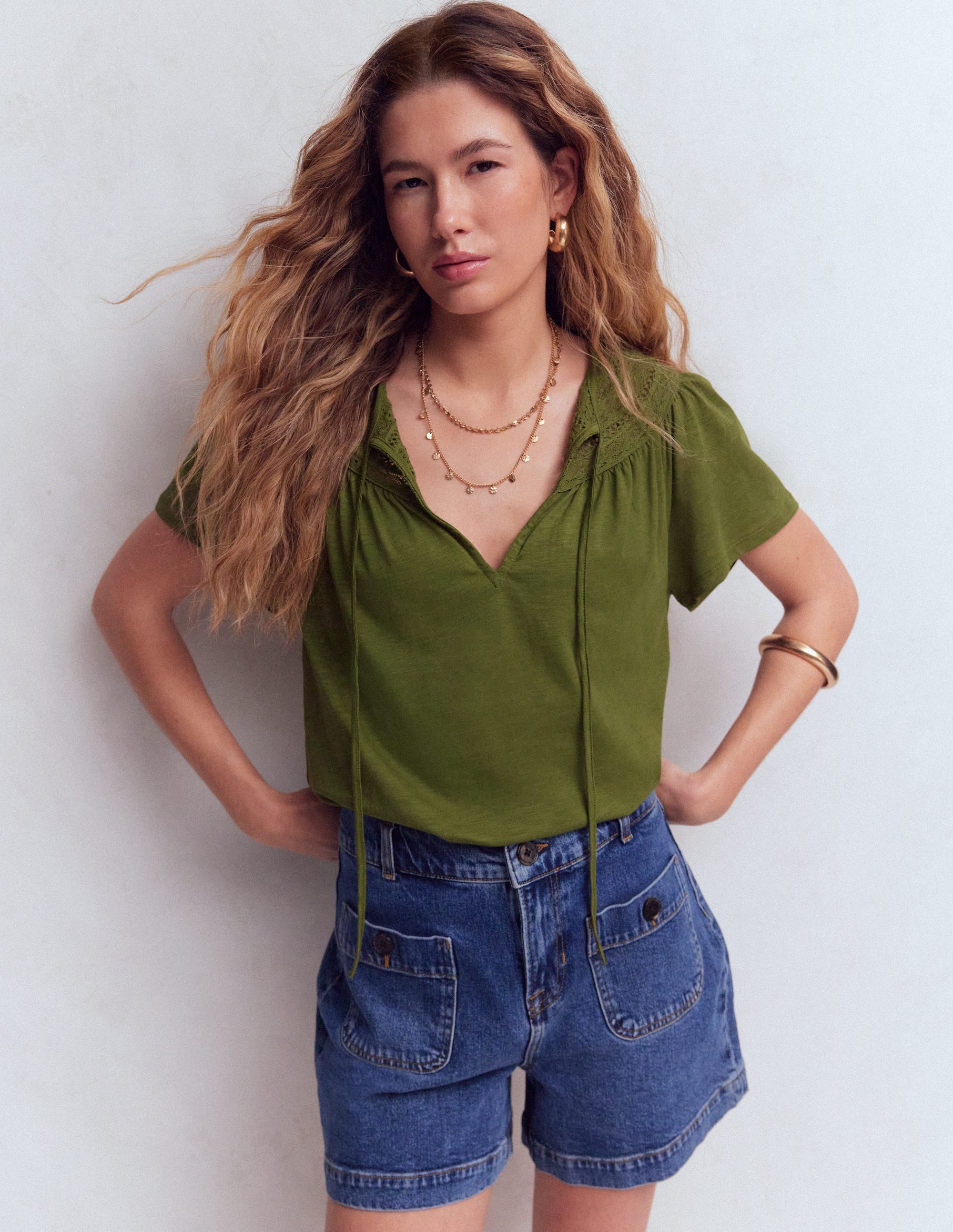 Edi Trim Detail T-shirt-Olive - Image 1