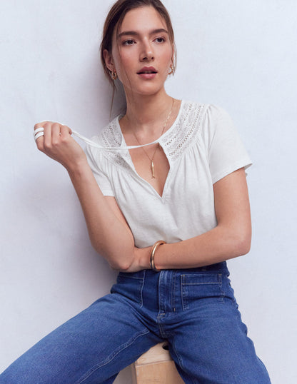 Edi Trim Detail T-shirt-White-1