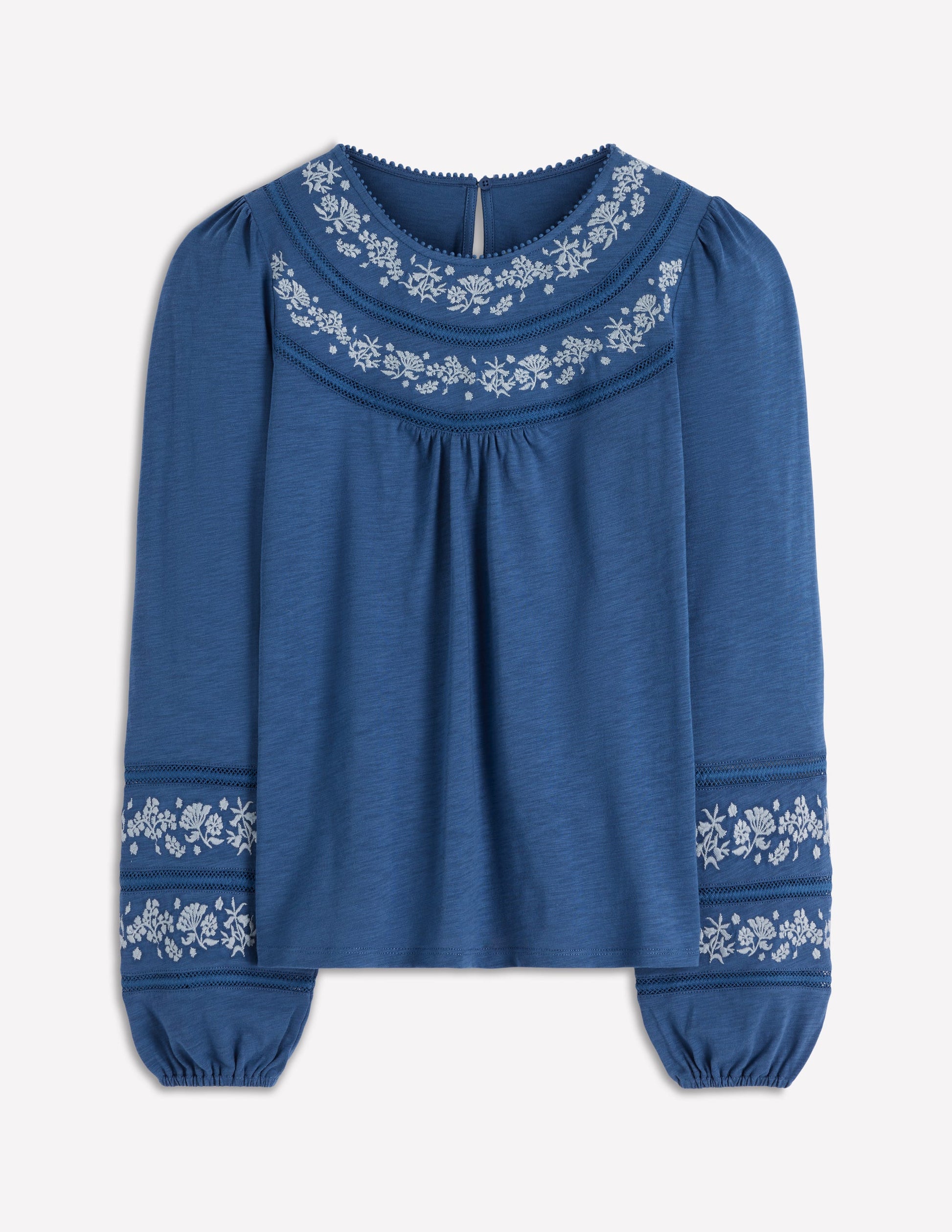 Rosie Embroidered Jersey Top-Denim Blue-6