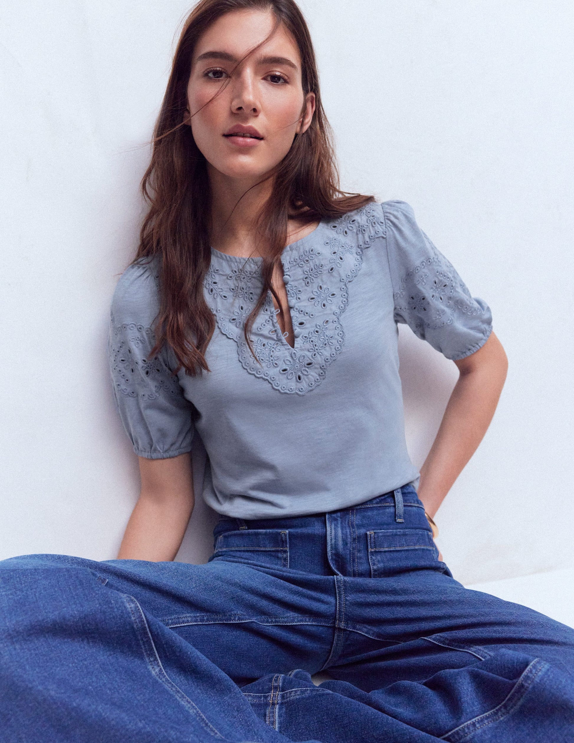 Ada Broderie Mix Top-French Blue-1