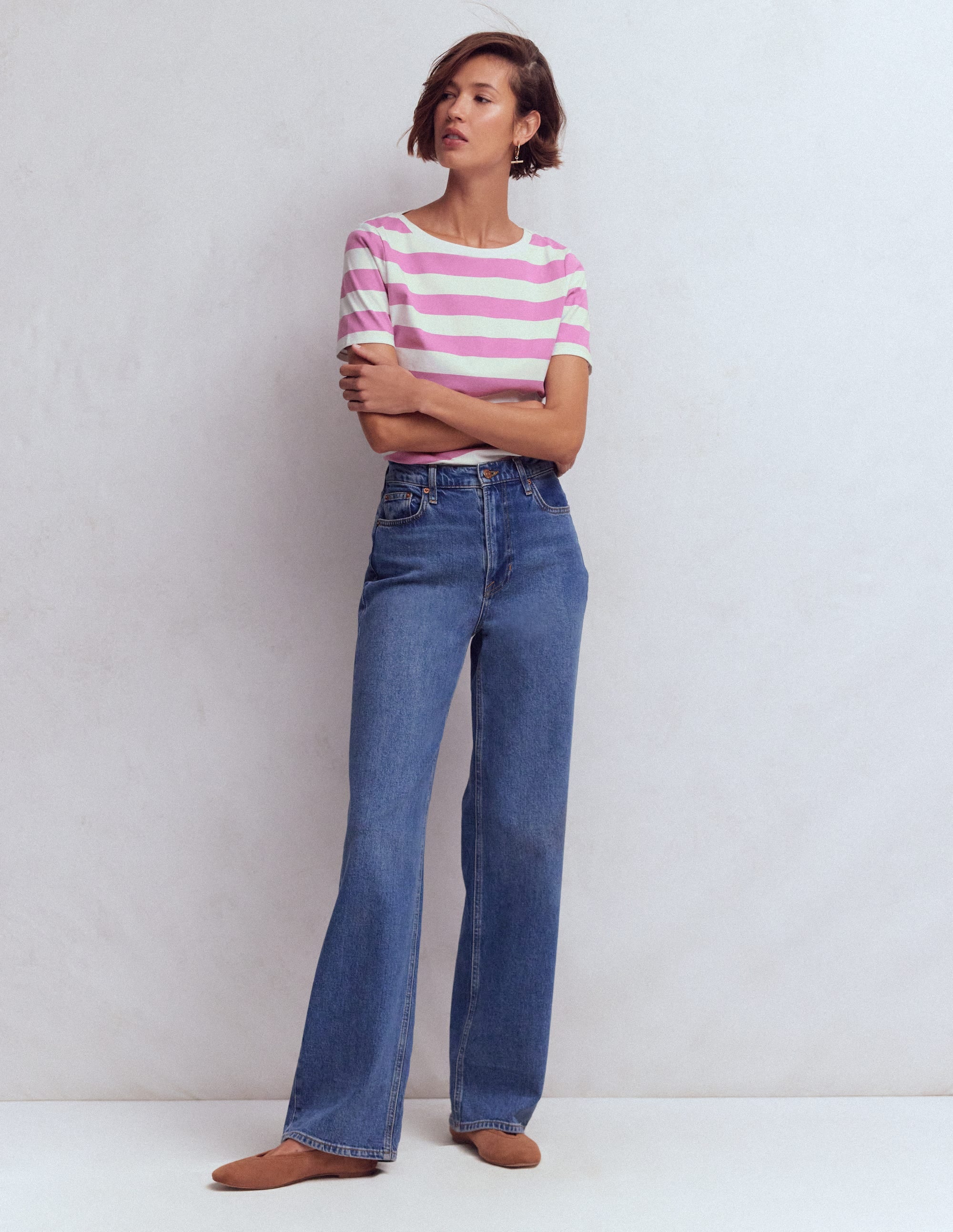 Olivia Short Sleeve Breton-Clover Purple and Ivory Stripe - Image 1