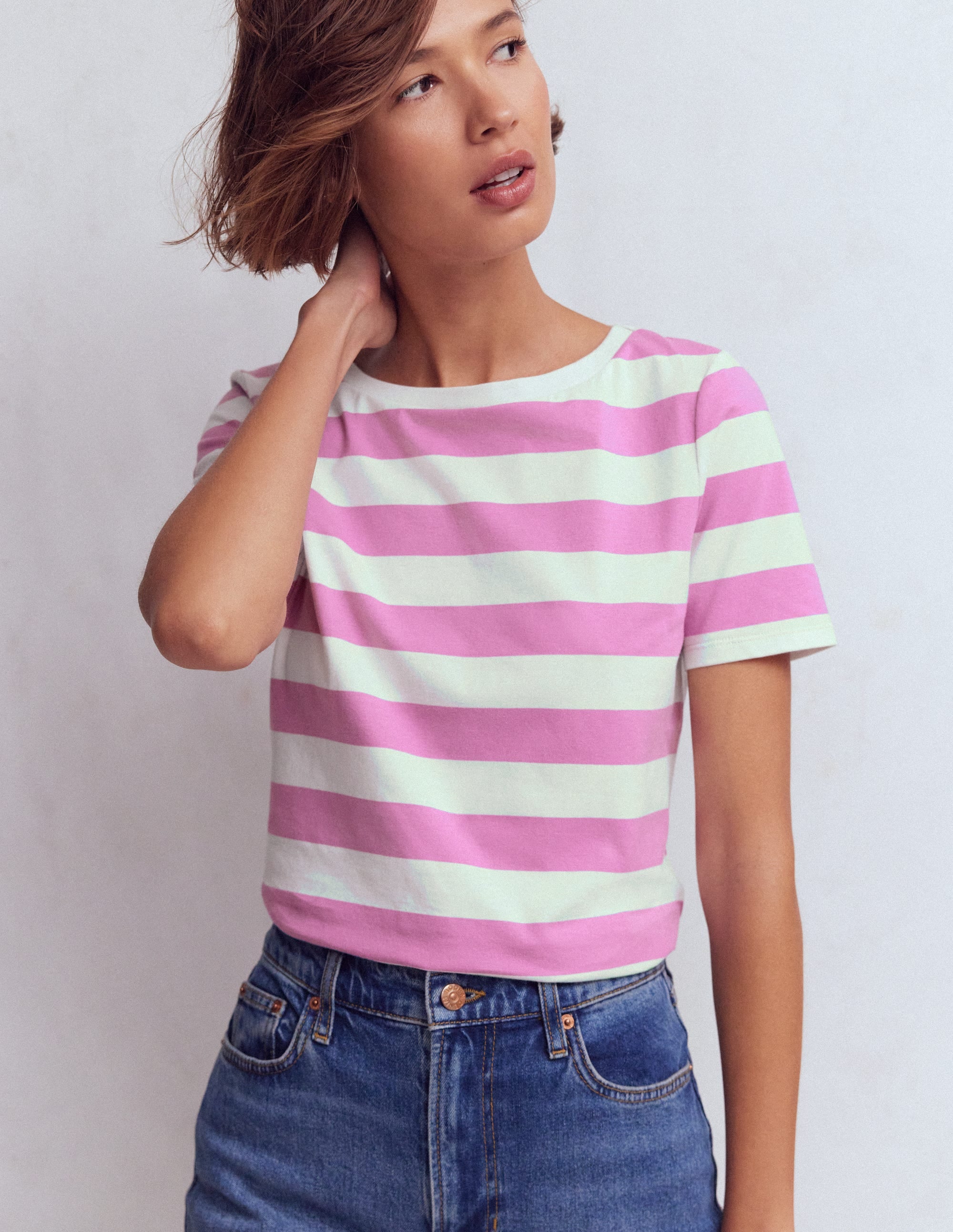 Olivia Short Sleeve Breton-Clover Purple and Ivory Stripe - Image 4