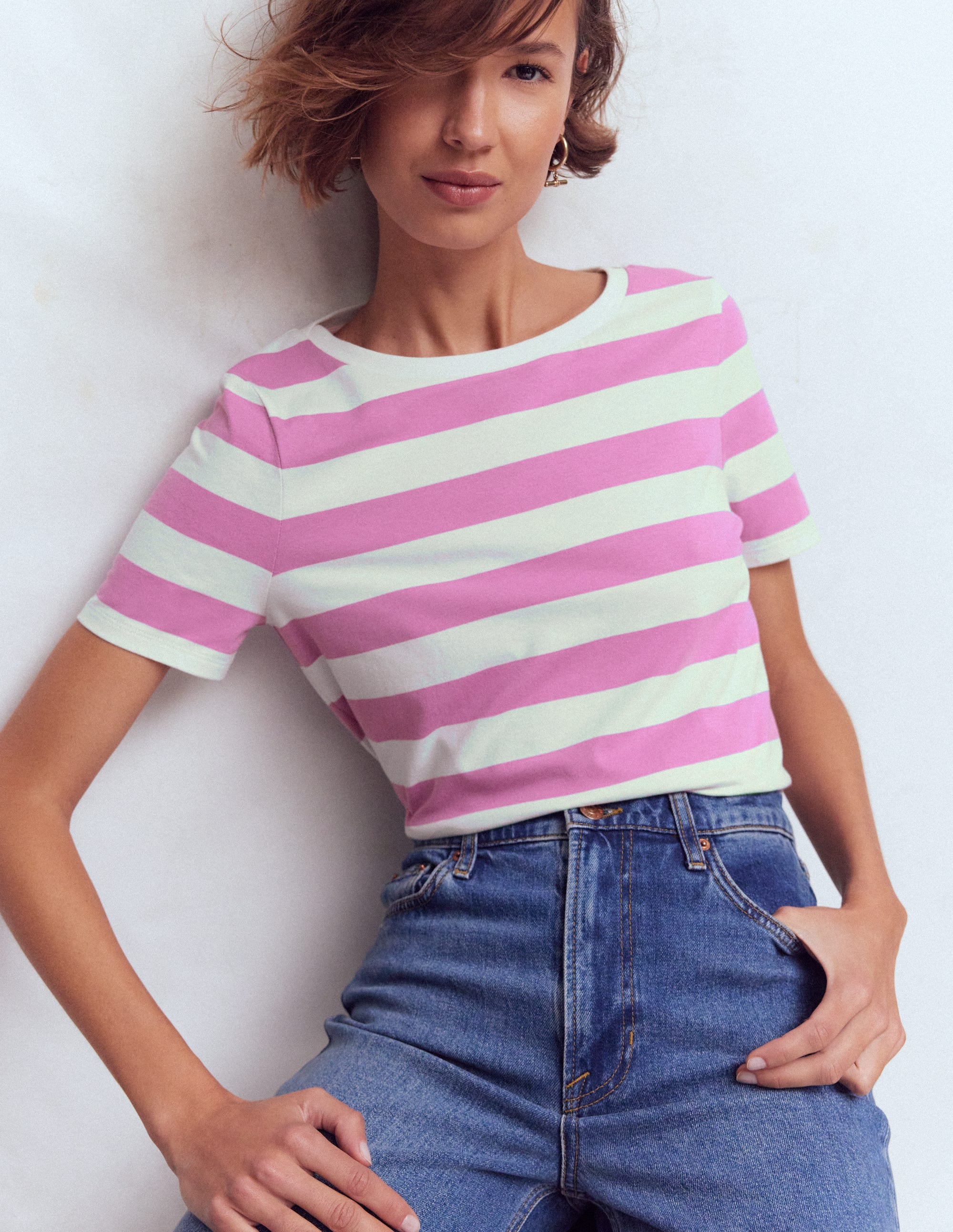 Olivia Short Sleeve Breton-Clover Purple and Ivory Stripe - Image 5