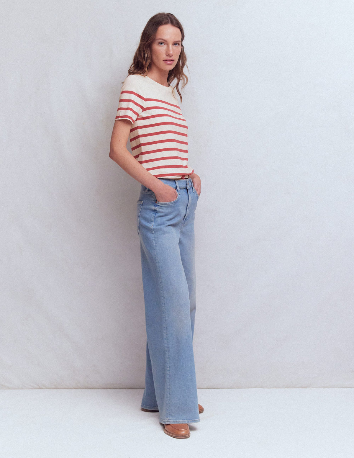 Olivia Short Sleeve Breton-Earth Red, Ivory Stripe - Image 4