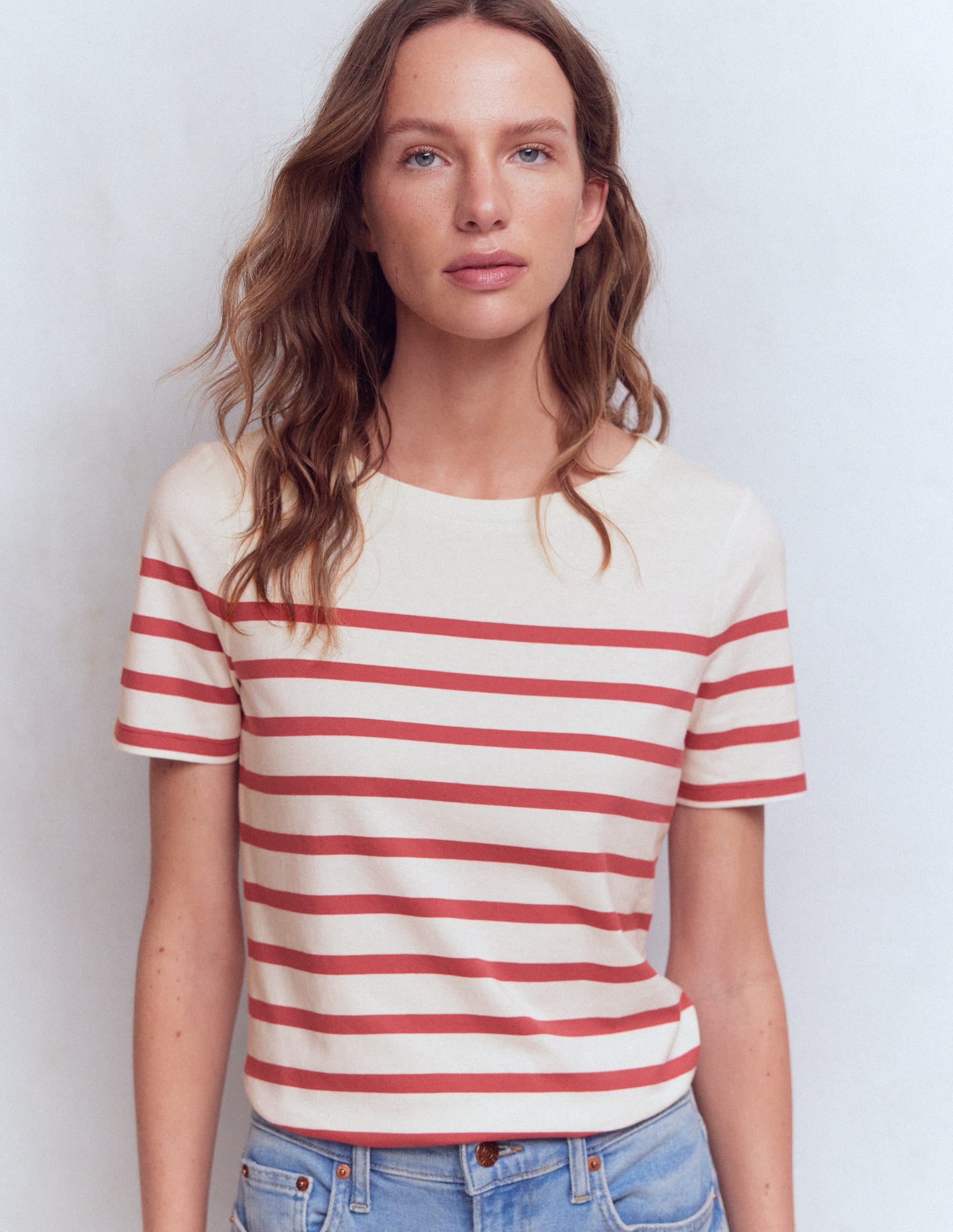 Olivia Short Sleeve Breton-Earth Red, Ivory Stripe - Image 5