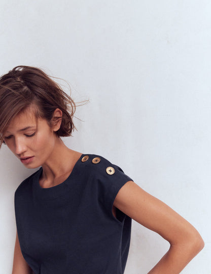 Button Detail T-Shirt-Navy-2