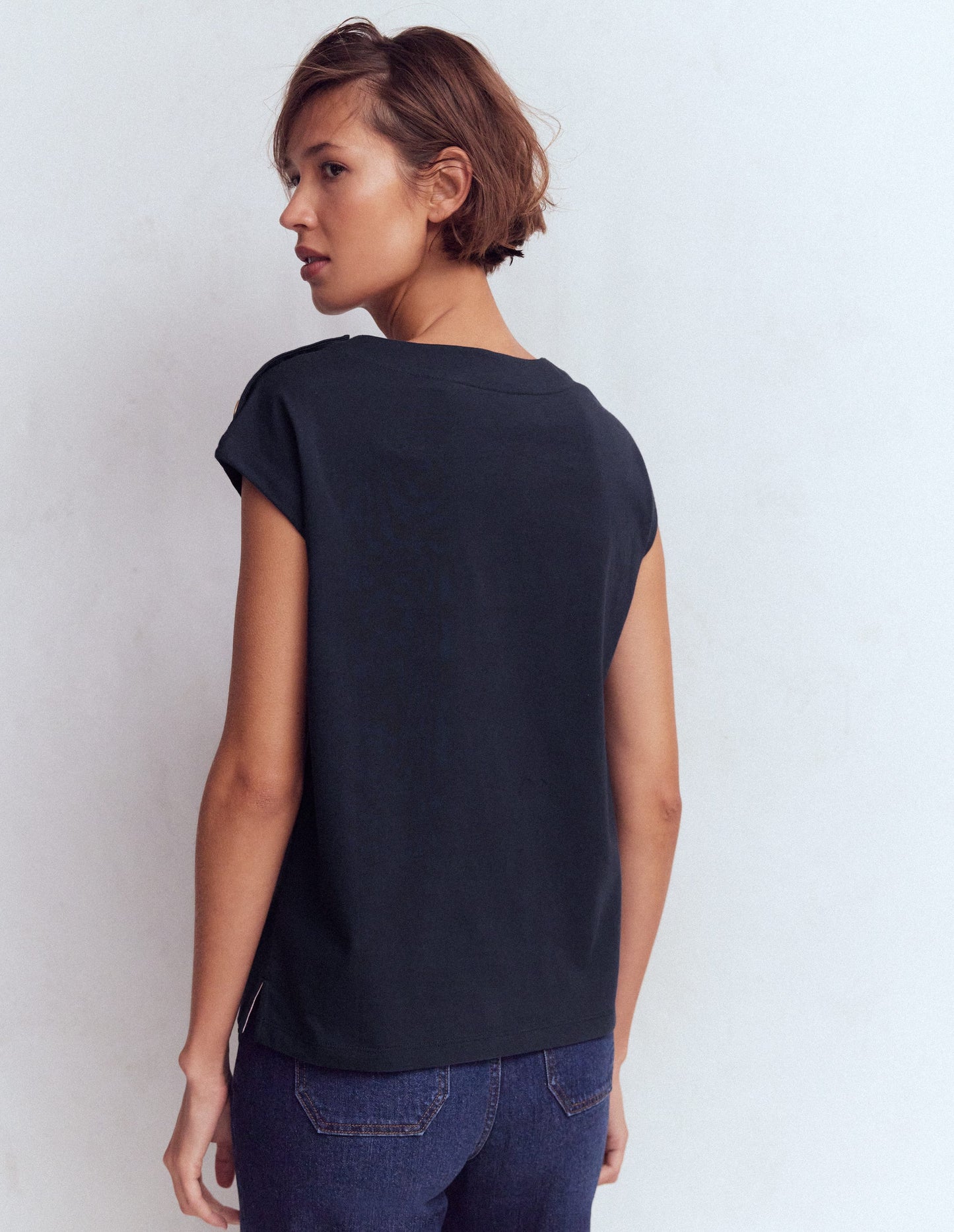 Button Detail T-Shirt-Navy