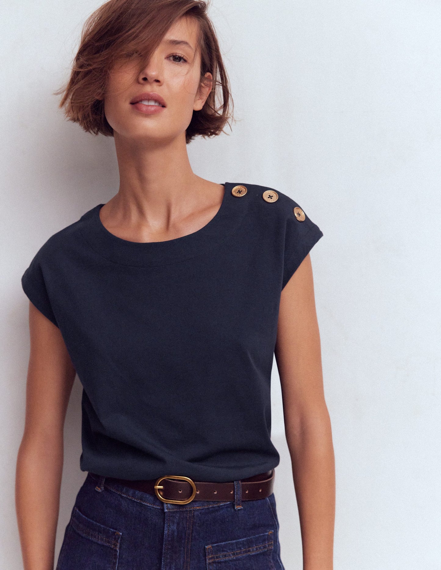 Button Detail T-Shirt-Navy
