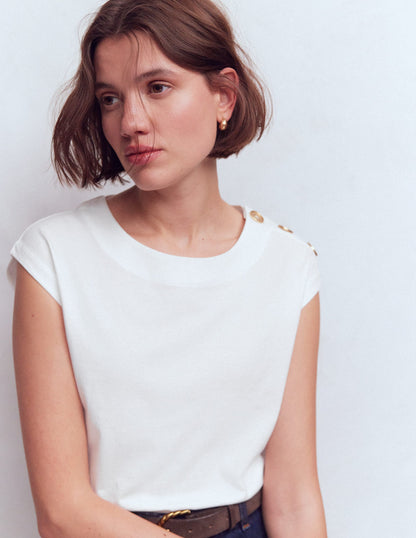 Button Detail T-Shirt-White-2
