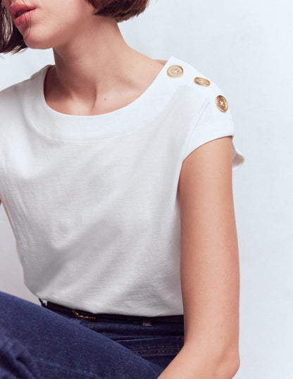 Button Detail T-Shirt-White-4