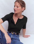 Short Sleeve Rib Henley-Black