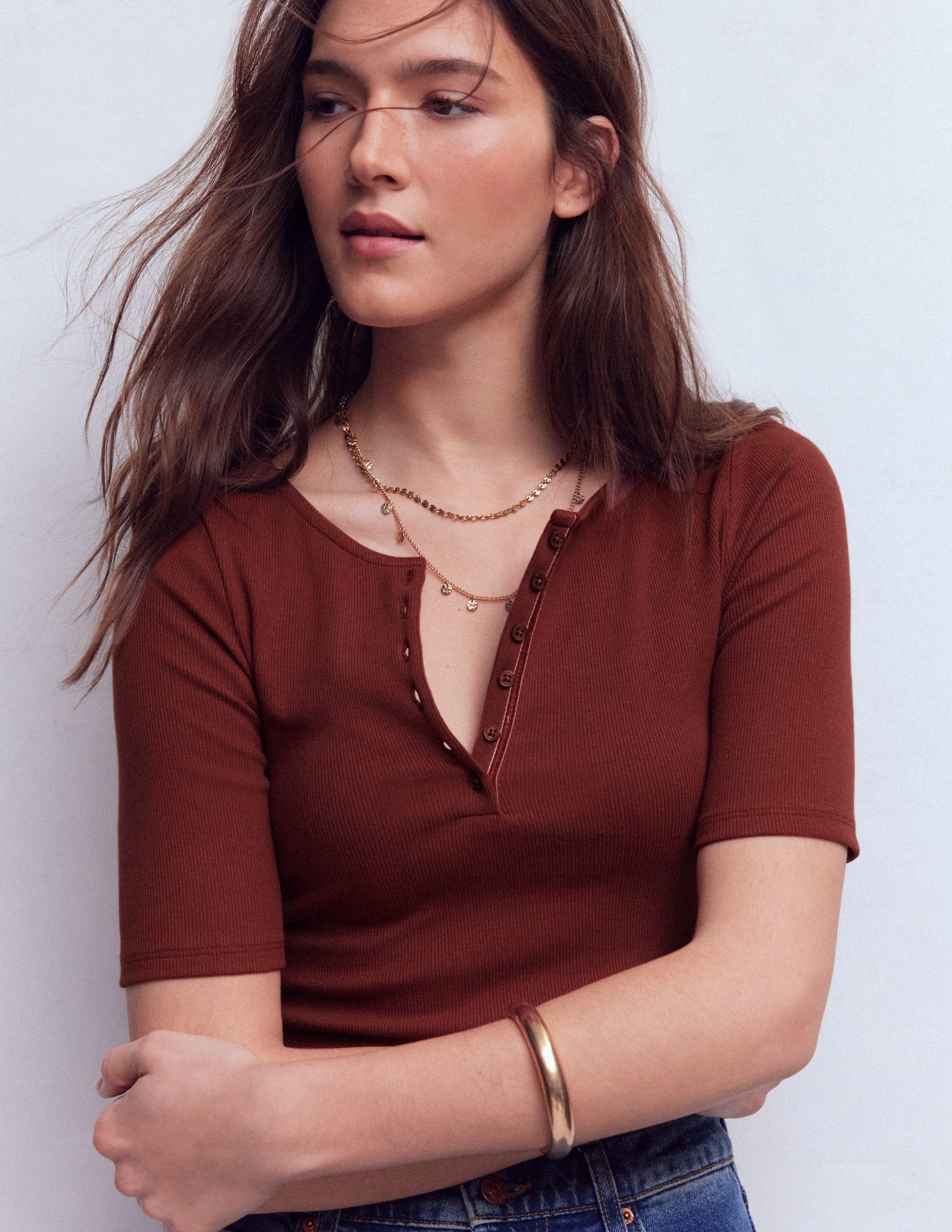 Short Sleeve Rib Henley-Roasted Brown-4