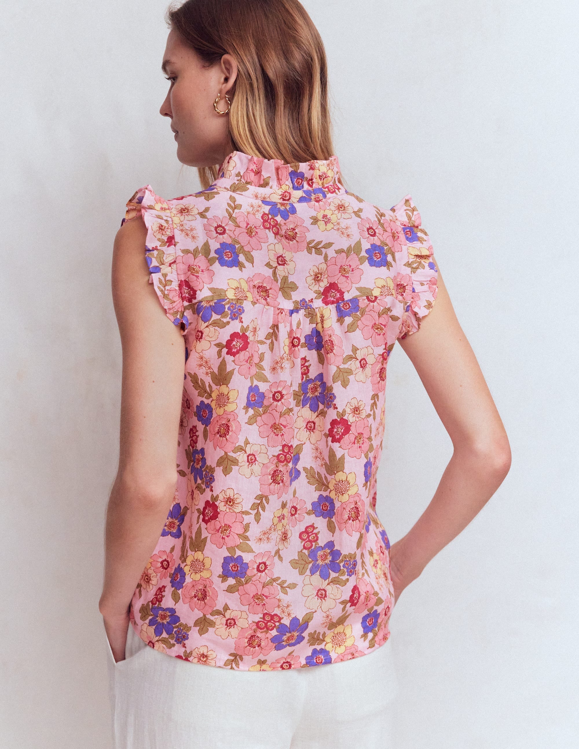 Isabel Sleeveless Linen Top-Blooming Pink, Blossomy Garden - Image 3