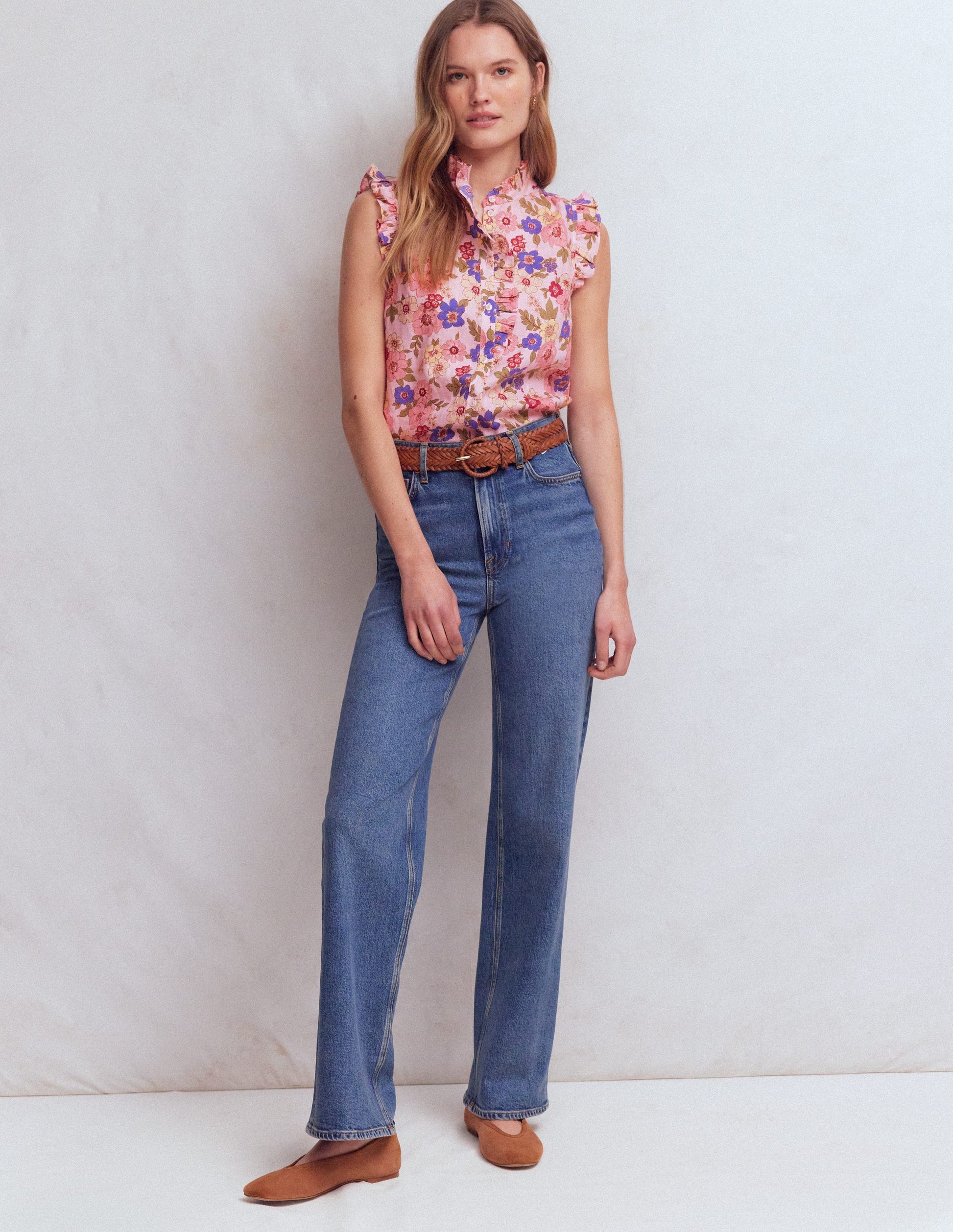 Isabel Sleeveless Linen Top-Blooming Pink, Blossomy Garden-5